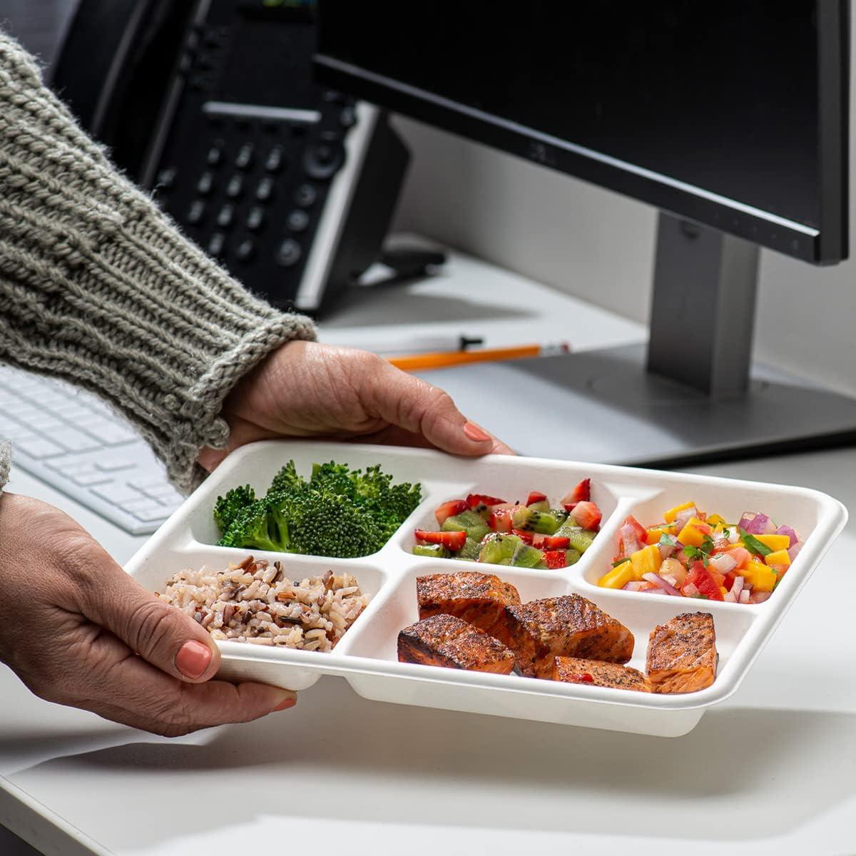 GUSTO Heavy Duty Paper Plates Bulk Rectangular Disposable Dinner Plates, 125-Pack White