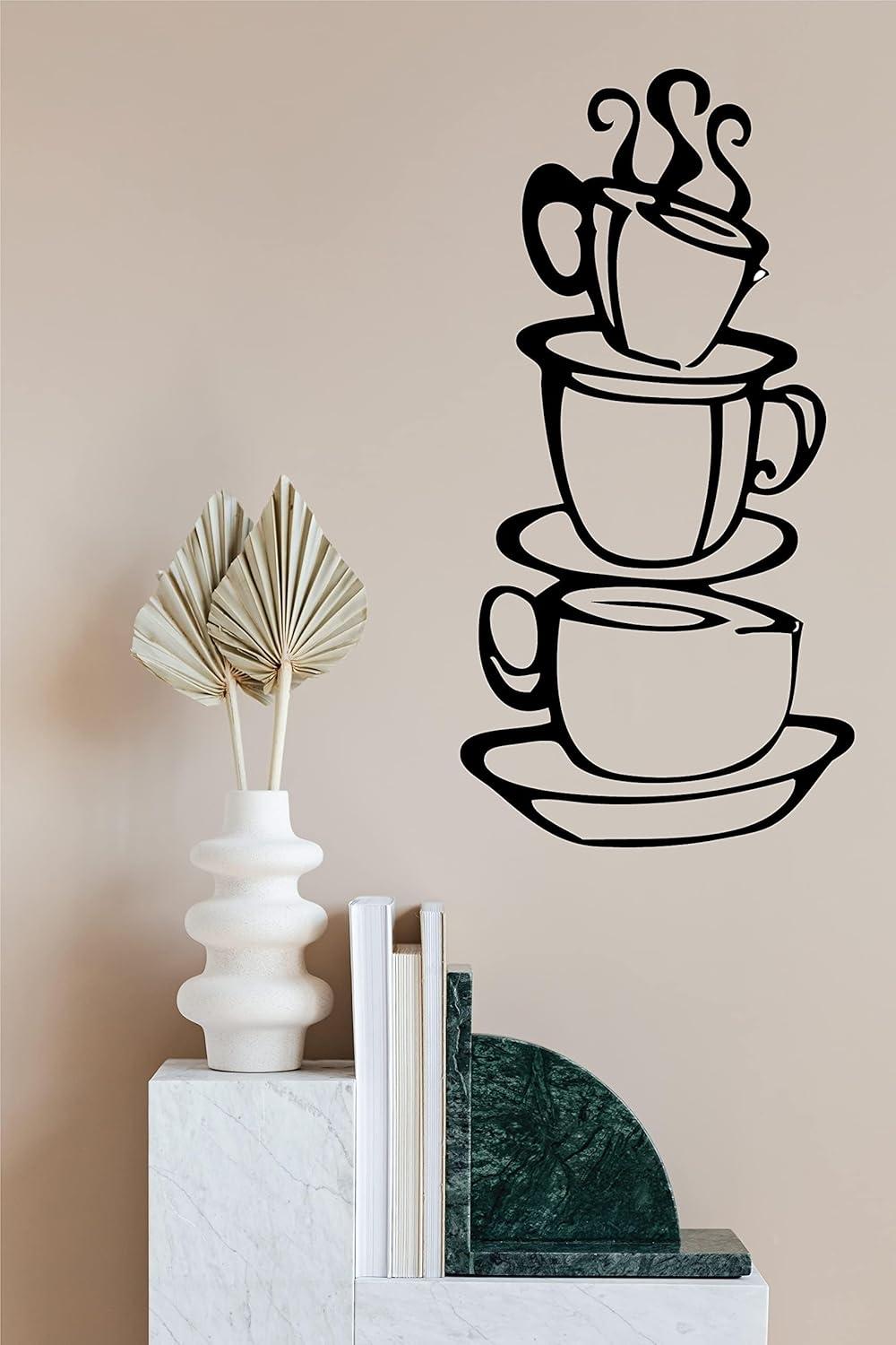 Coffee Cup Double Sided Visual Removable Wall Vinyl Sticker Decals Decor Art Bedroom Design Mural Black 15'' X 8''