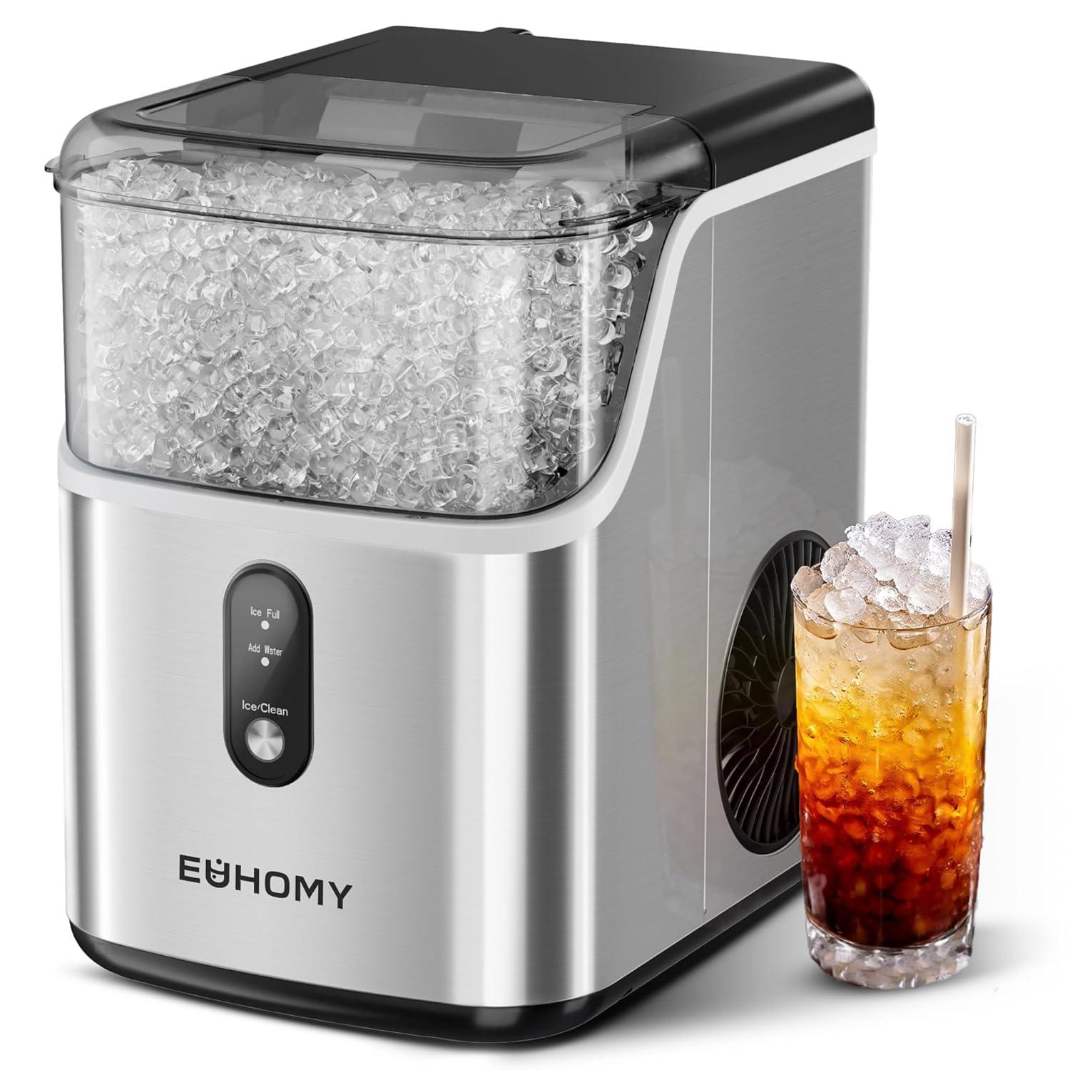 Stainless Steel Countertop Nugget Ice Maker with Self-Cleaning