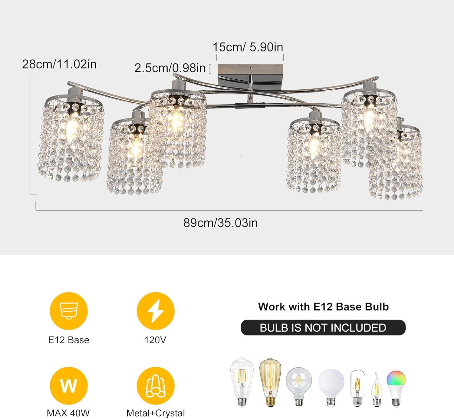 Mercer41 6 - Light 35.03" Dimmable Crystal Flush Mount