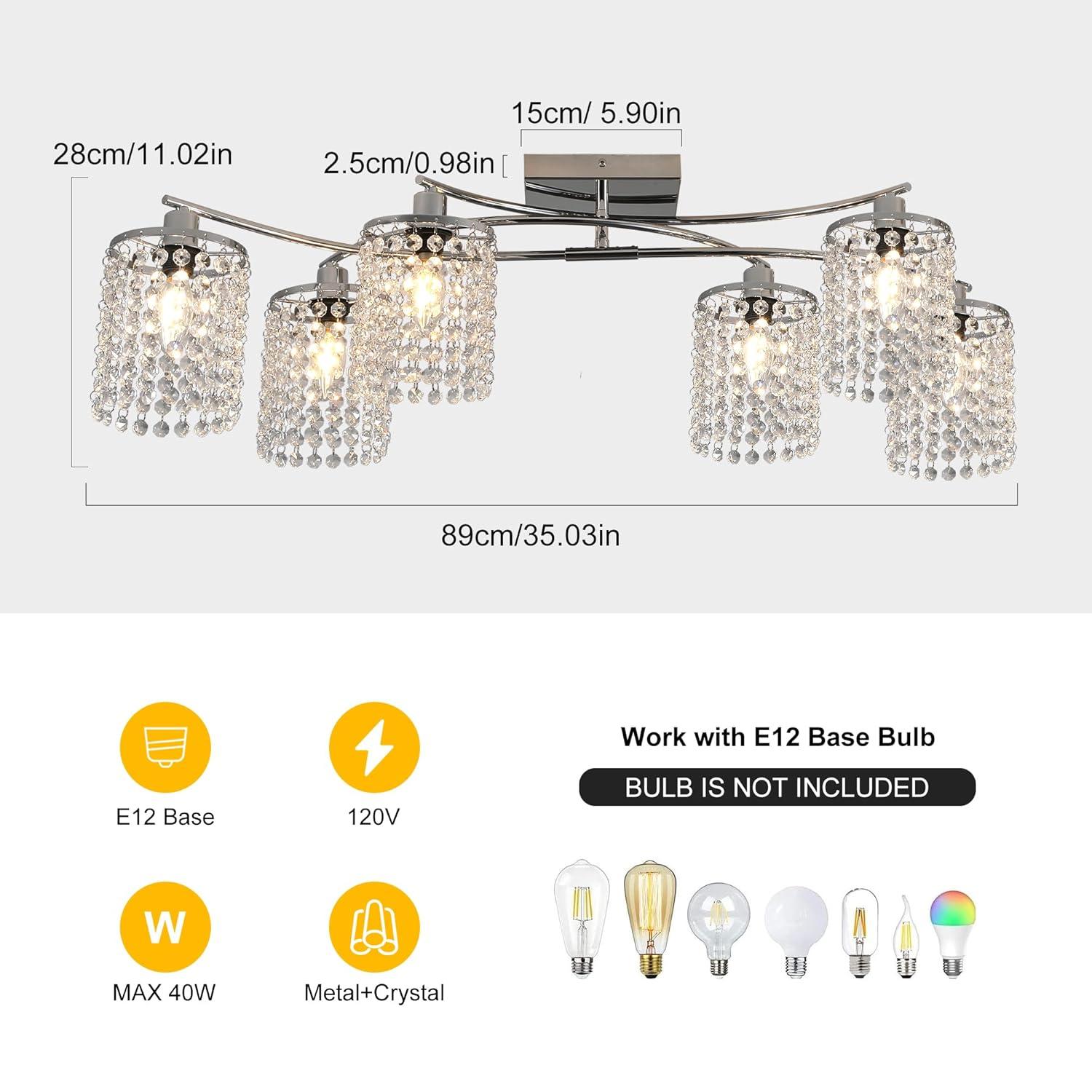 Mercer41 6 - Light 35.03" Dimmable Crystal Flush Mount