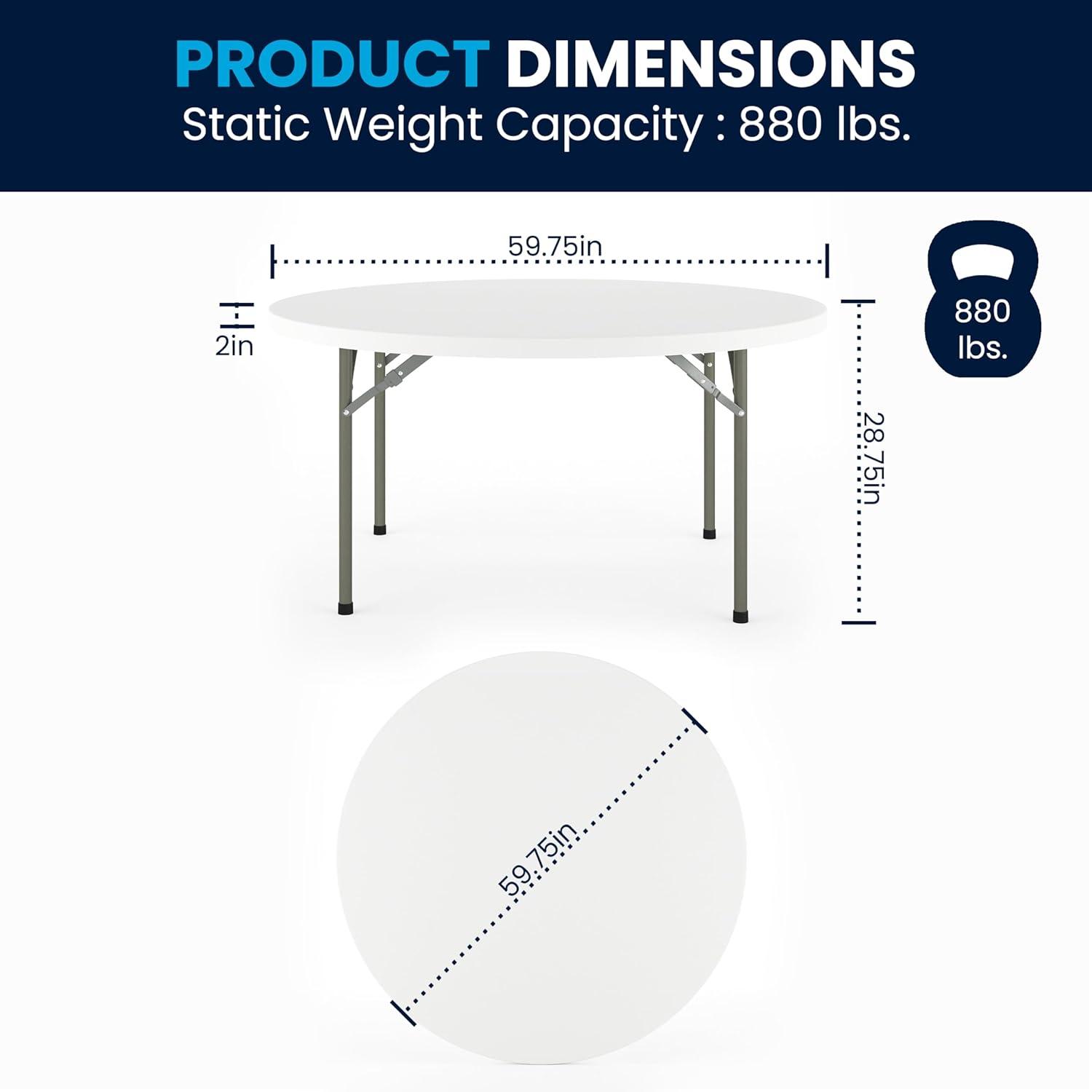 Gray Metal Frame Round White Plastic Folding Table