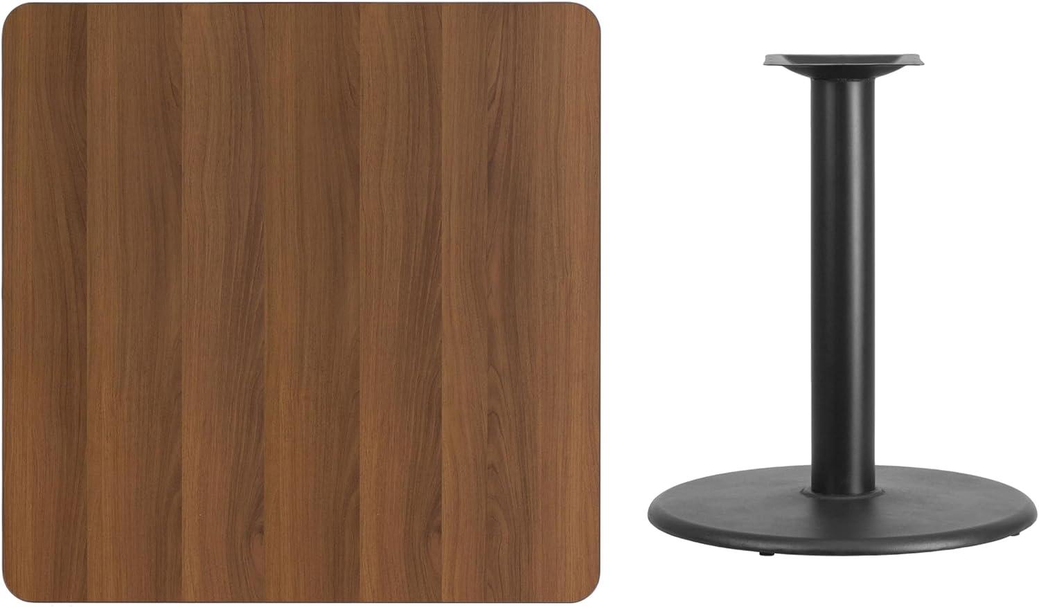 Flash Furniture 36'' Square Walnut Laminate Table Top with 24'' Round Table Height Base