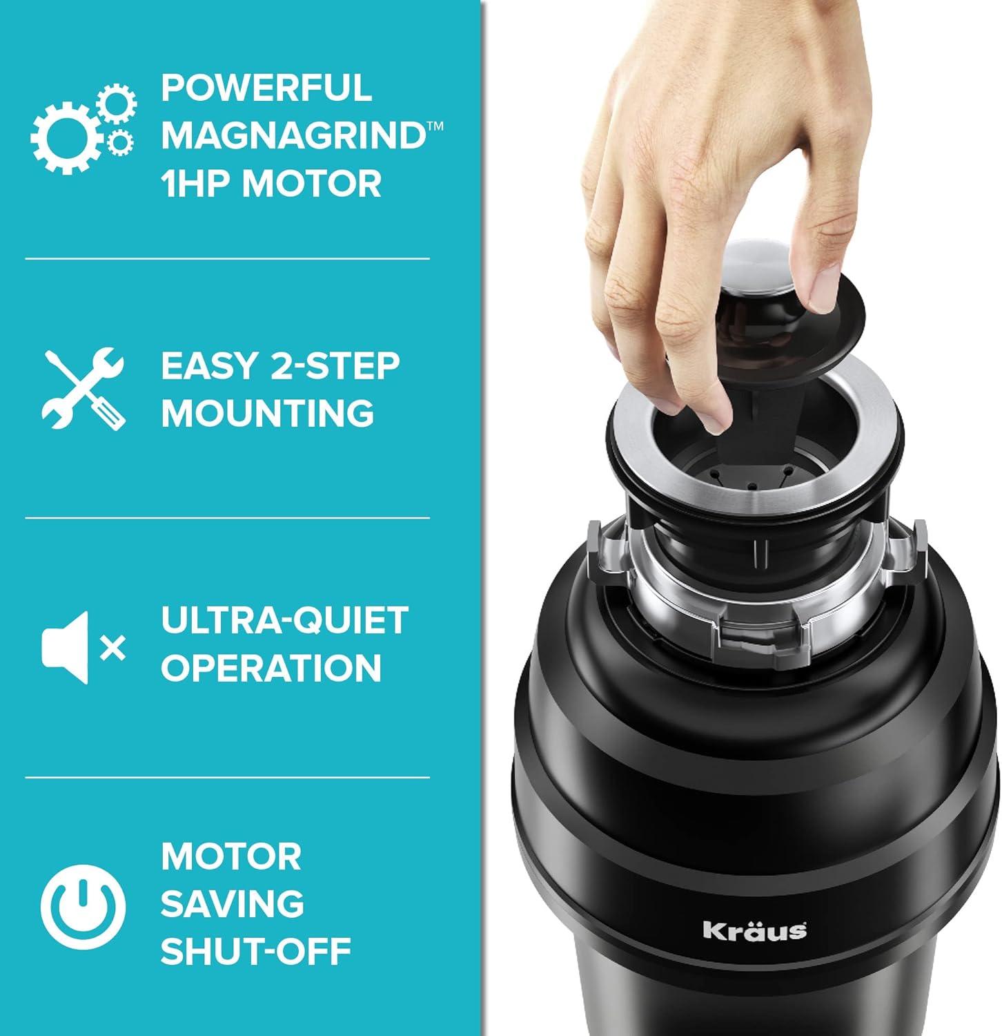 Black Stainless Steel Continuous Feed Garbage Disposal with Ultra-Quiet Motor