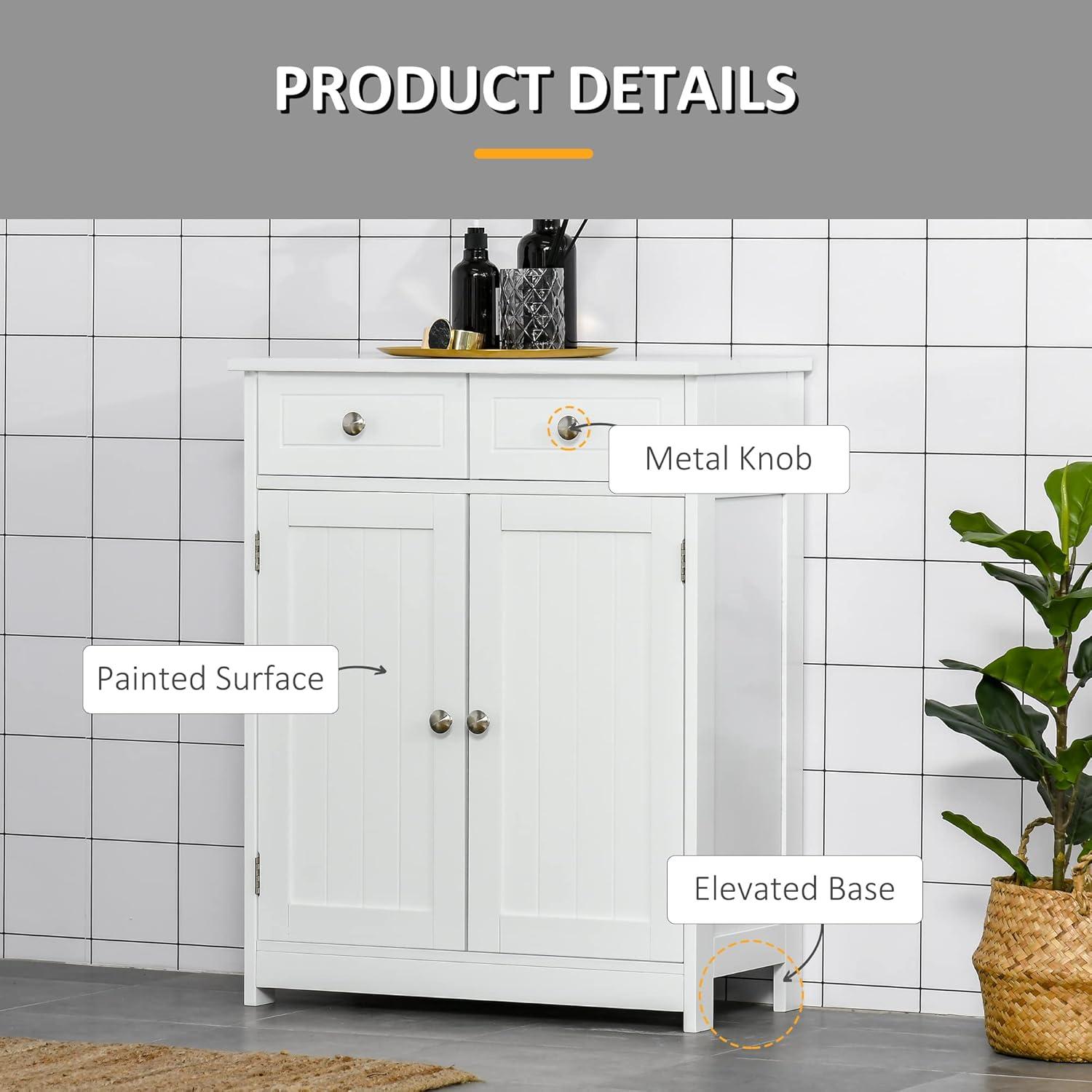 kleankin Freestanding Bathroom Storage Cabinet Organizer Floor Tower with 2 Doors, 2 Drawers and Adjustable Shelf