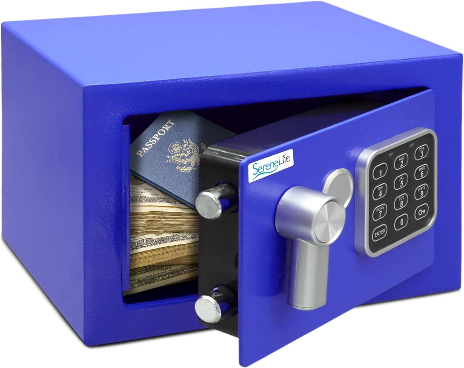 SereneLife Compact Electronic Safe Box with Digital Touch Pad - Blue