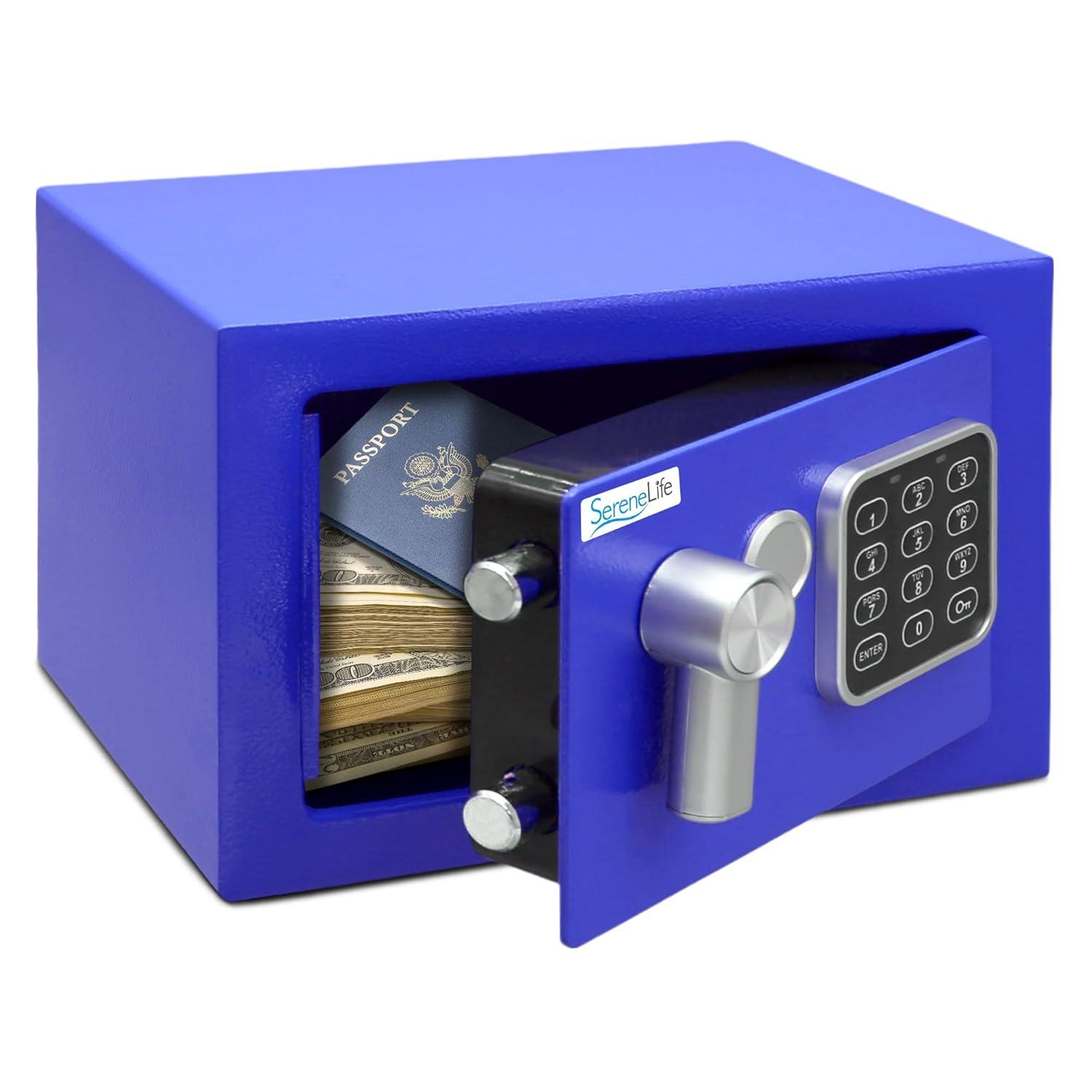 SereneLife Compact Electronic Safe Box with Digital Touch Pad - Blue