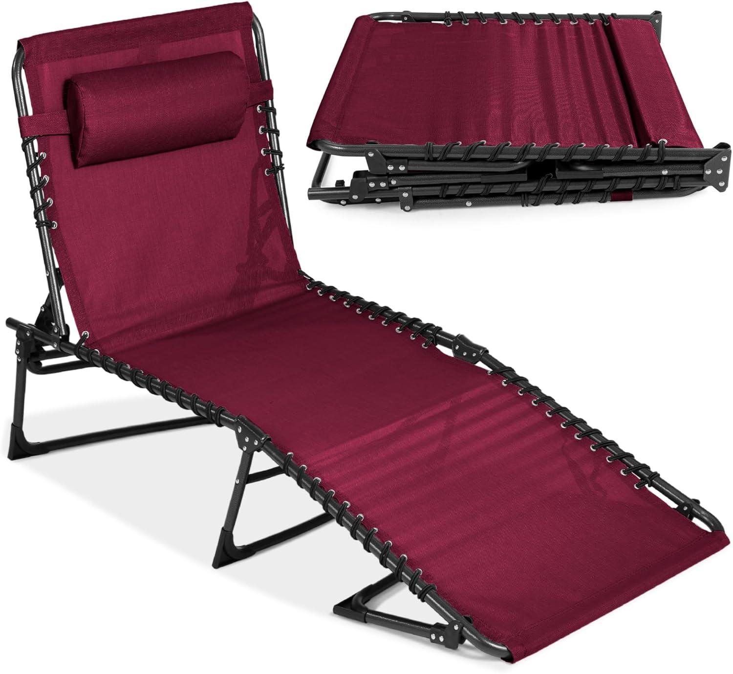 Best Choice Products Patio Chaise Lounge Chair, Outdoor Portable Adjustable Pool Recliner w/ Pillow - Wine Red