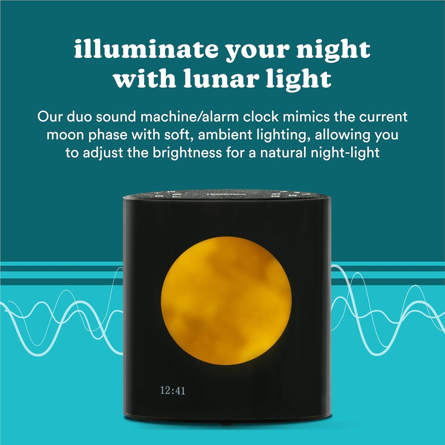 Homedics Sound Sleep Moon Dream Sound Machine & Clock, Moon display mirrors lunar cycles to enhance sleep, 18 Sounds