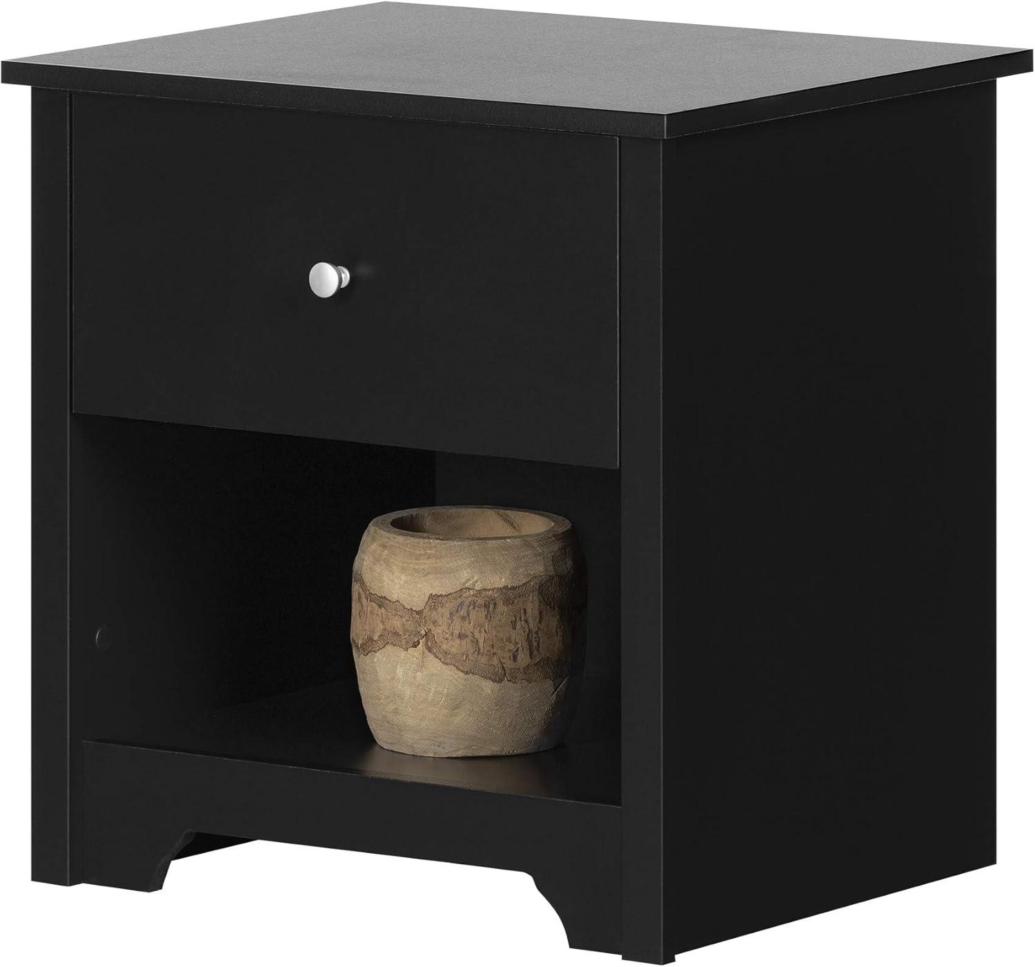 South Shore Vito 1-Drawer Nightstand - End Table with Storage Black