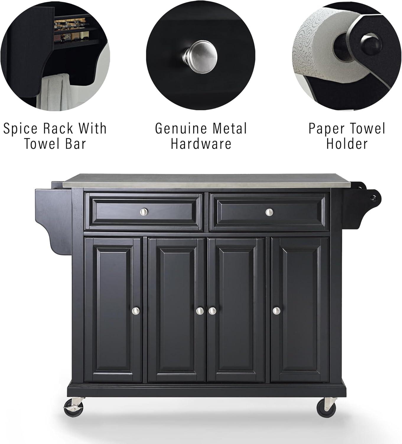 Crosley Furniture Wood/Stainless Steel Kitchen Cart in Black and Silver