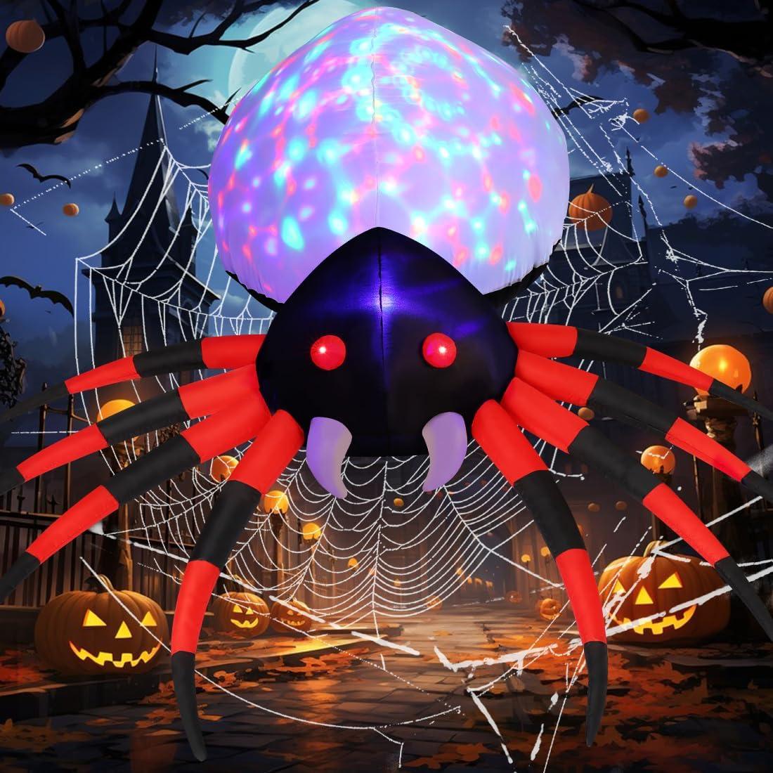 8ft Bright White and Red Inflatable Halloween Spider