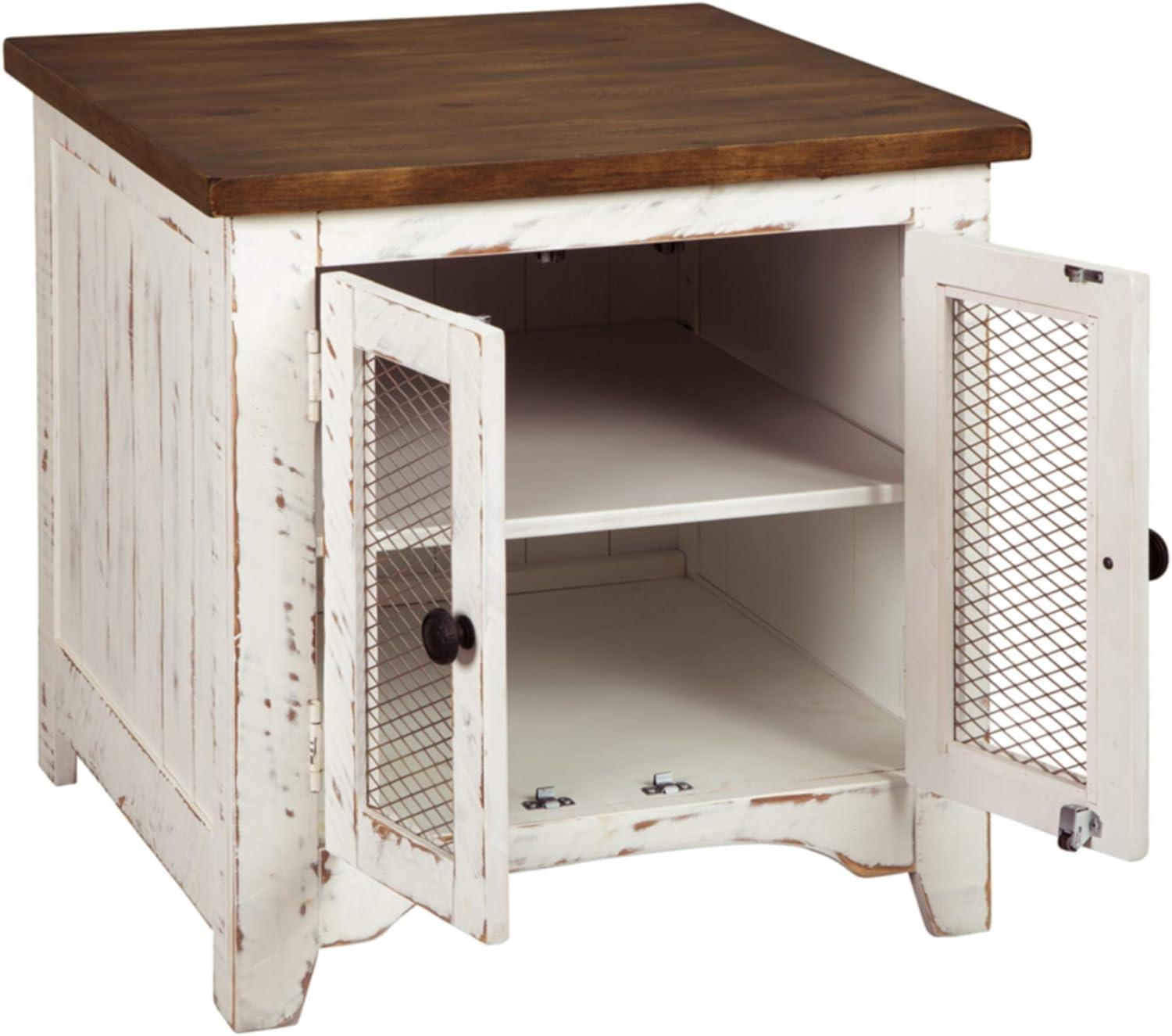 Wystfield End Table White/Brown - Signature Design by Ashley: Modern Style with Storage, Wood Legs & Double Doors