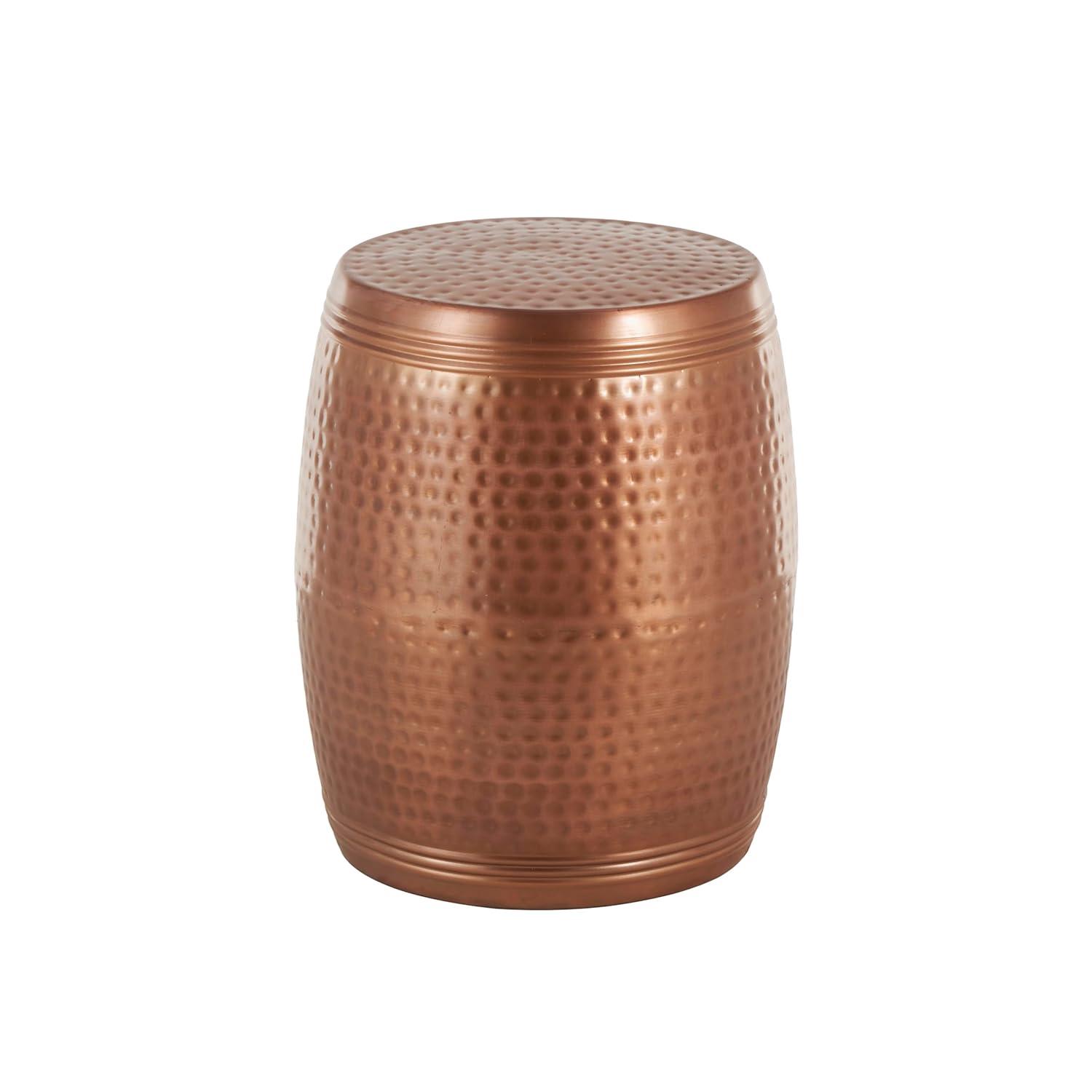 Metal Drum Copper Colored Accent Table - Olivia & May: Hammered Aluminum, Indoor Use, Fully Assembled