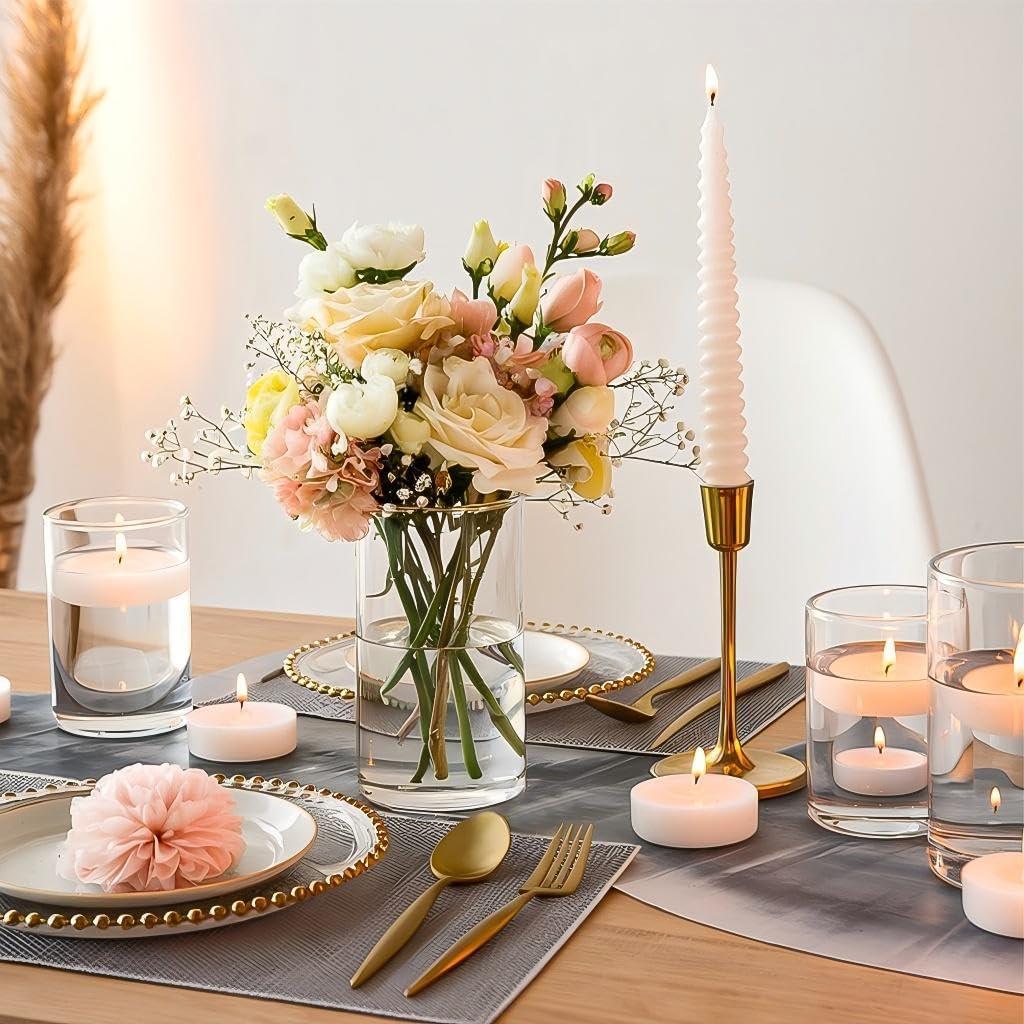 12pcs Glass Cylinder Vases for Centerpieces, 6 Inch Clear Flower Vases for Wedding Decorations and Indoor Home Decor, Hurricane Candle Holder for Table Shelf, Party