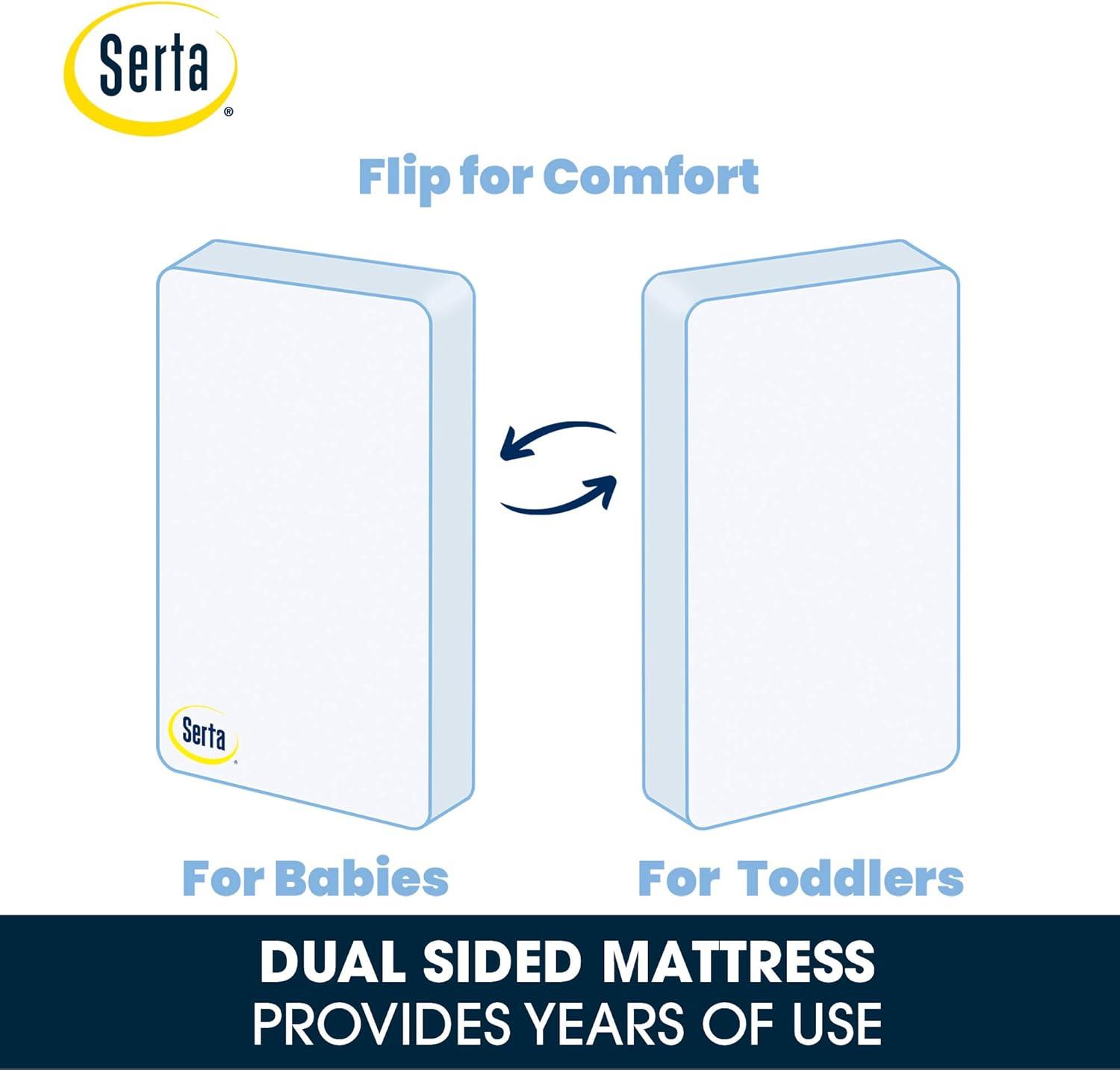 Serta Tranquility Eco Firm 2-Stage Baby Crib and Toddler Mattress - Waterproof Standard Baby Crib & Toddler Mattress - GREENGUARD Gold Certified- 52" L X 27.5" W (50 Year Warranty)