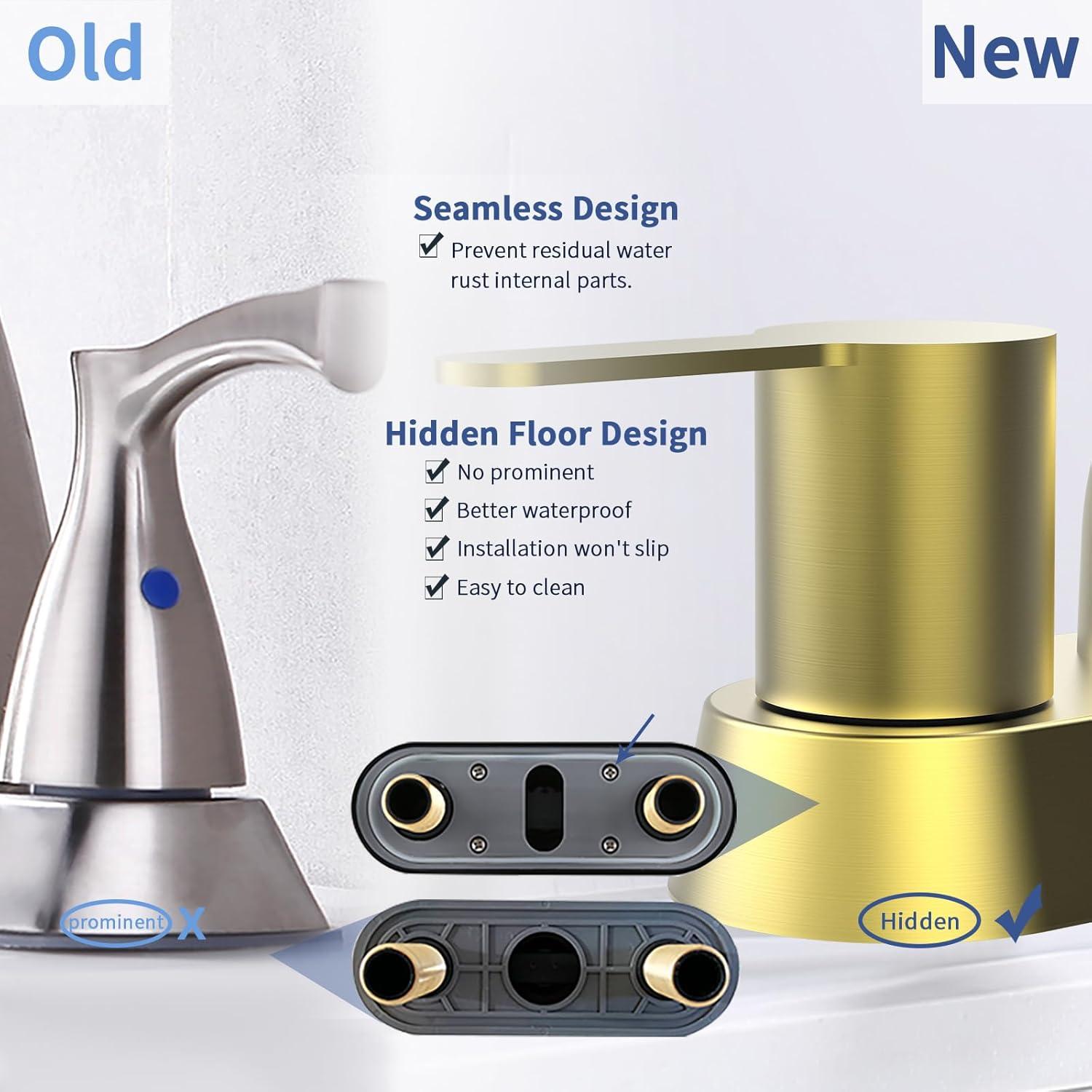 Brushed Gold Bathroom Faucet - 2 Handle, 360 Degree Swivel Spout, Centerset, 4 Inch Vanity, RV & Lavatory Use