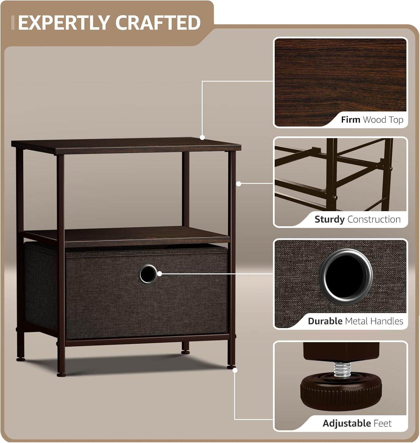 Sorbus 1 Drawers Nightstand with Shelf - Steel Frame, Wood Top & Easy Pull Fabric Bins - Perfect for Home, Bedroom, Office & College Dorm