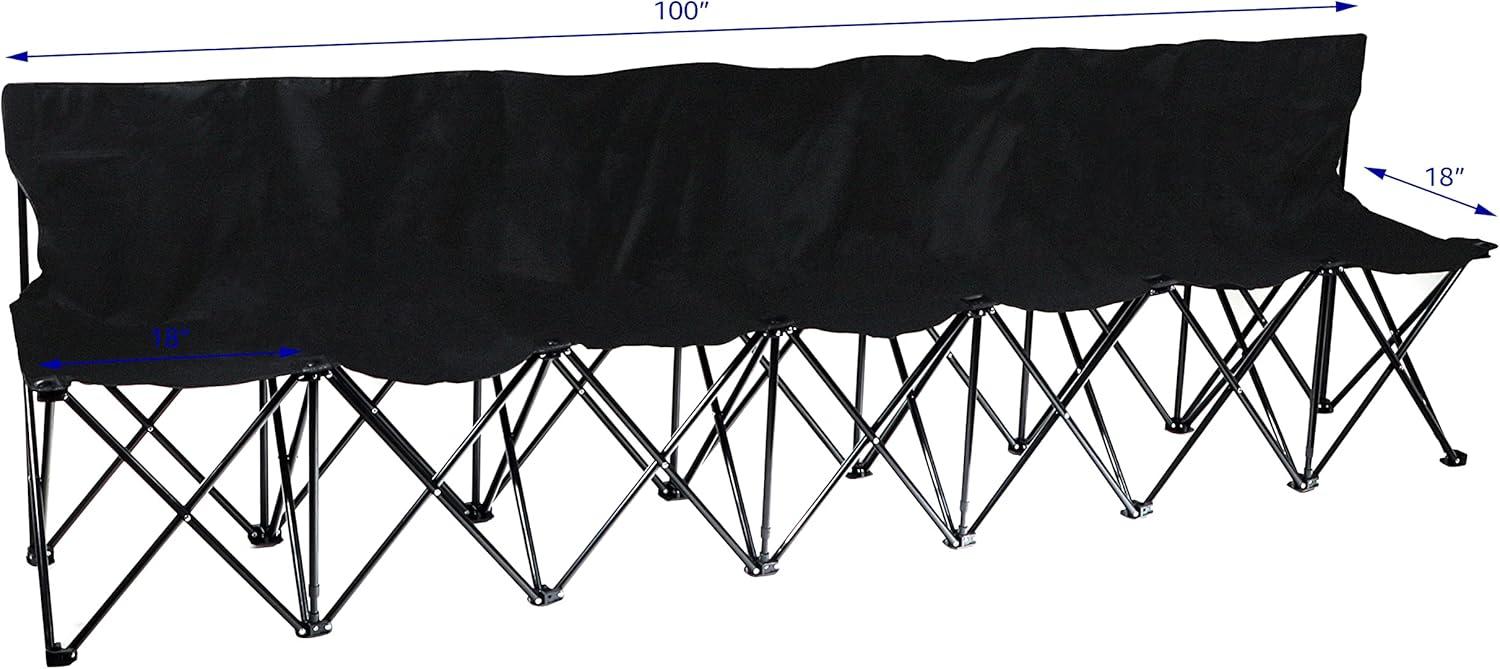 Black Portable 7-Seater Steel Frame Folding Bench with Back