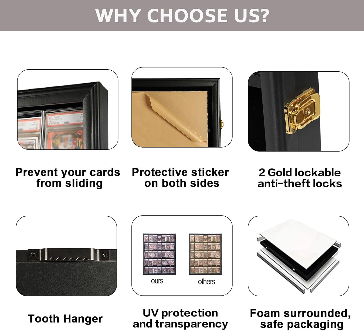 Estuche para Exhibición de Tarjetas Deportivas de 35 Grados: Marco de Exhibición de Tarjetas de Béisbol con Protección UV Gabinete de Pared con Cerradura Transparente para Tarjetas Coleccionables de Baloncesto Negro Vertical