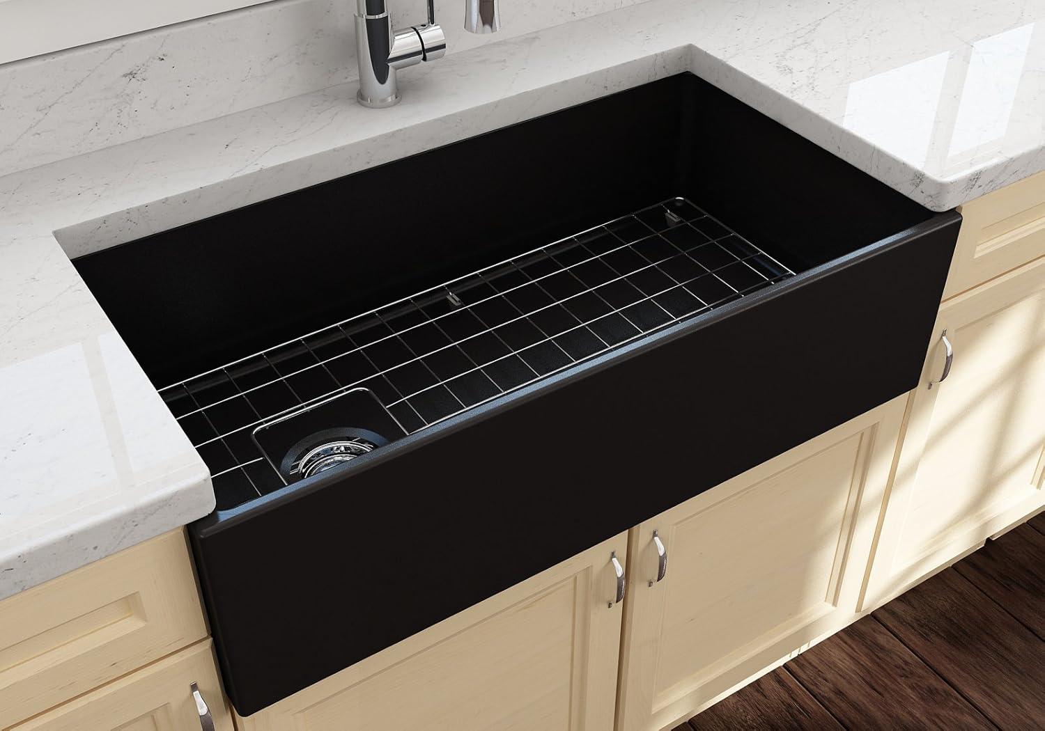 Matte Black Fireclay Farmhouse Single Bowl Kitchen Sink