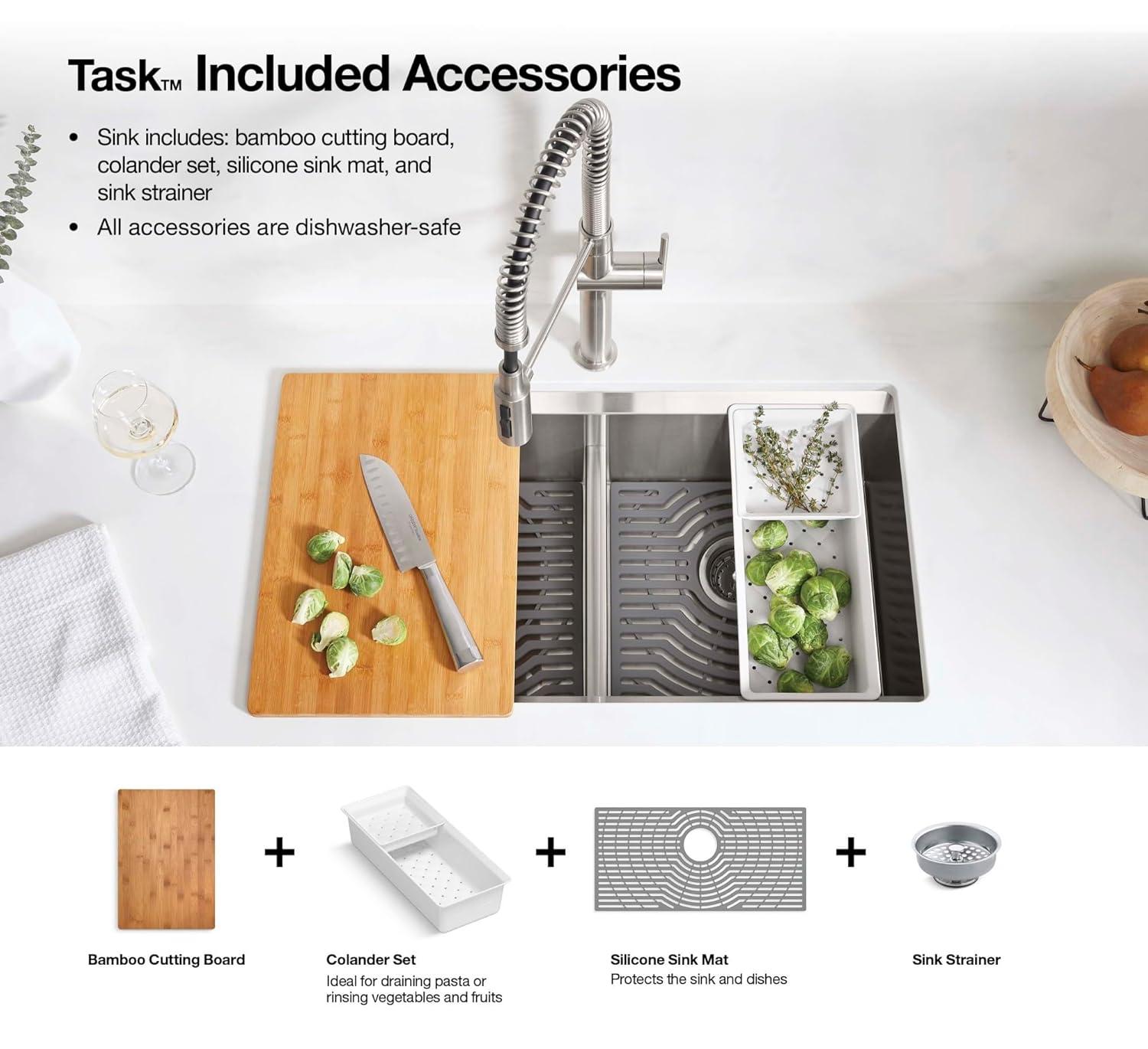 Task 33" x 22" Top-Mount/Undermount Single-Bowl Workstation Kitchen Sink With Accessories