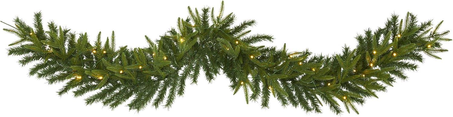 Nearly Natural 6' Pre-lit LED Pine Artificial Christmas Garland Green with Clear Lights