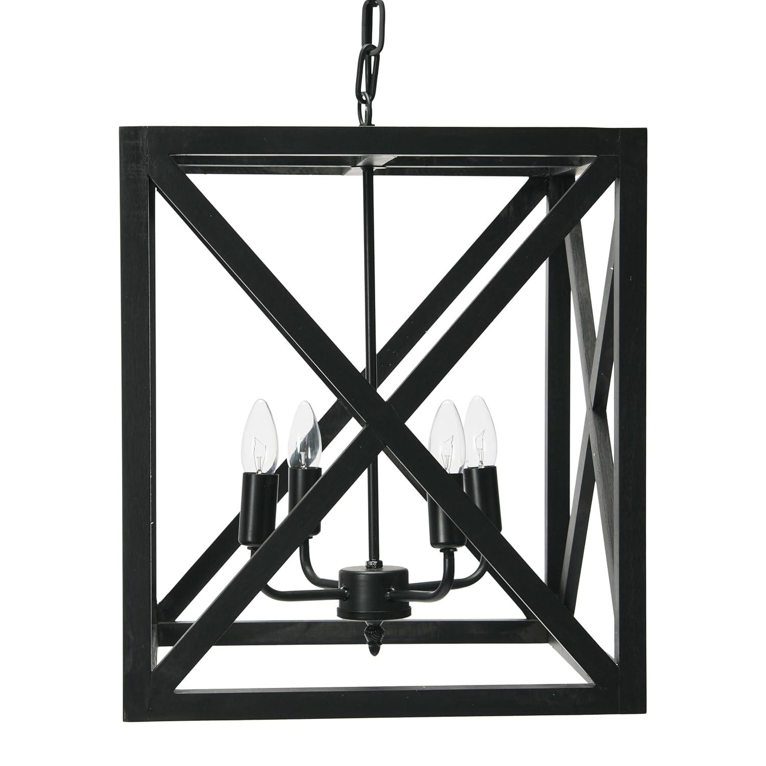 Creative Co-Op Geometric Wood and Metal Ceiling Light, Black