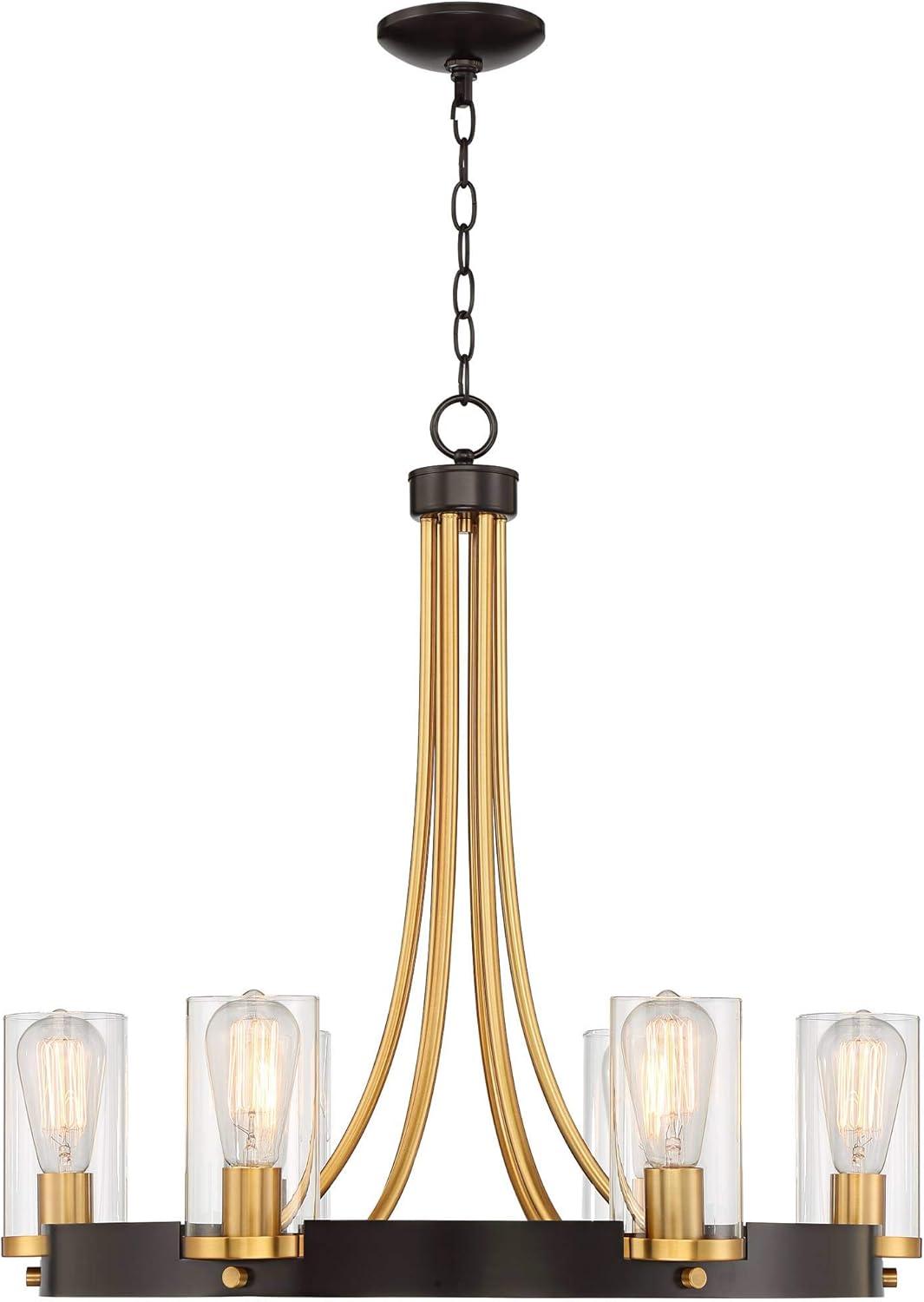 Stiffel Ferrers Dark Bronze Gold Chandelier 26" Wide Clear Glass Shade 6-Light Fixture for Dining Room House Foyer Kitchen Island Entryway Bedroom