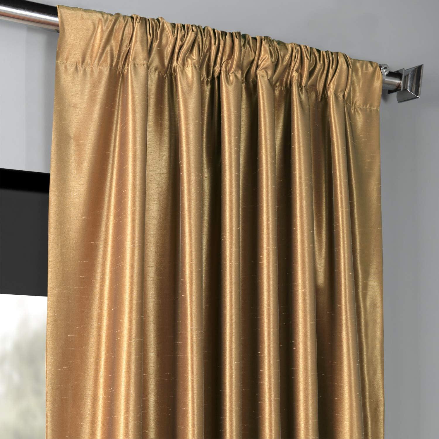 Flax Gold Blackout Vintage Textured Faux Dupioni Curtain (1 Panel), Flax Gold, 50W X 84L