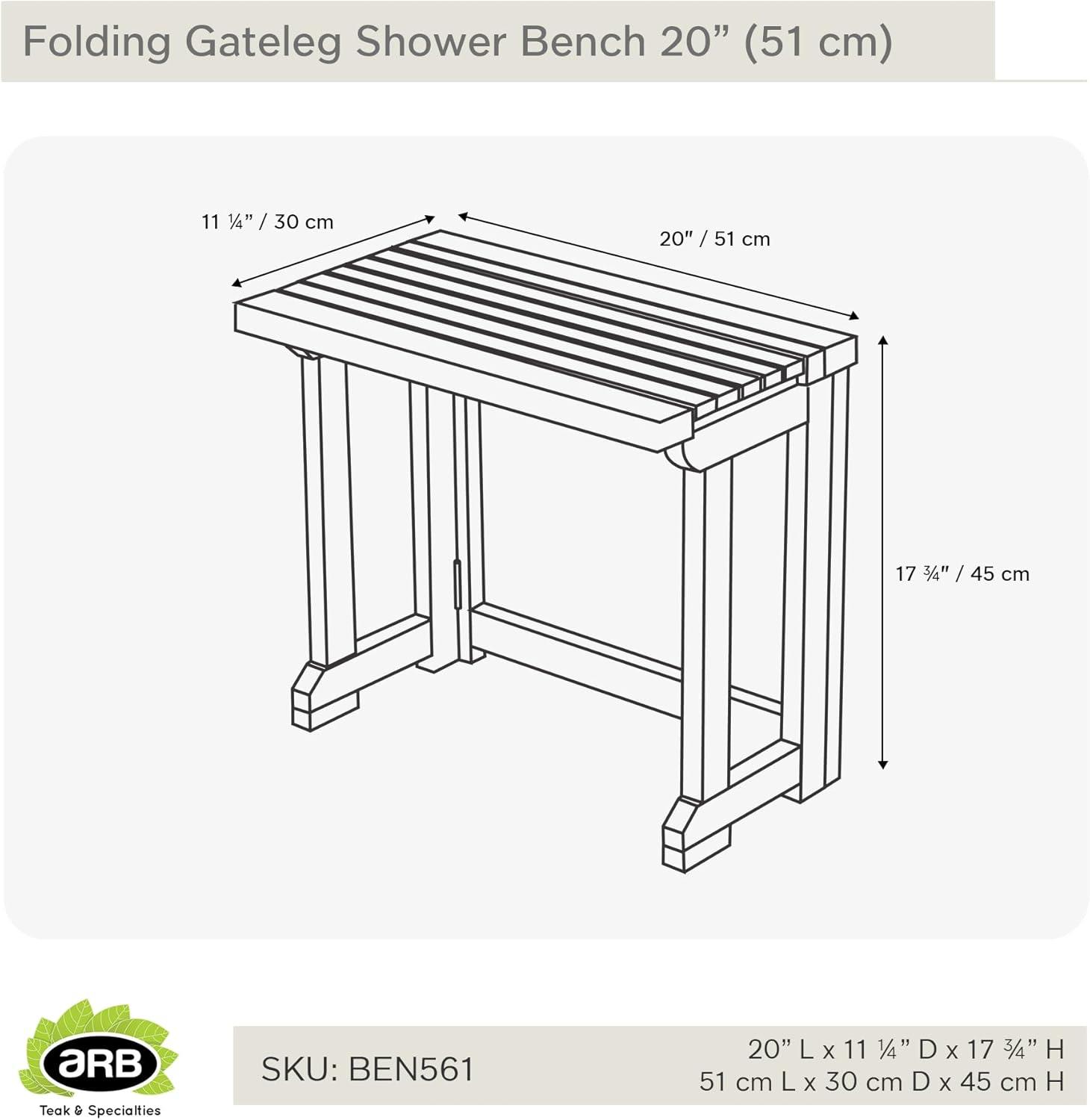 ARB Teak BEN561 Folding Shower Bench with Gateleg - 18 x 20 x 11.5 in.