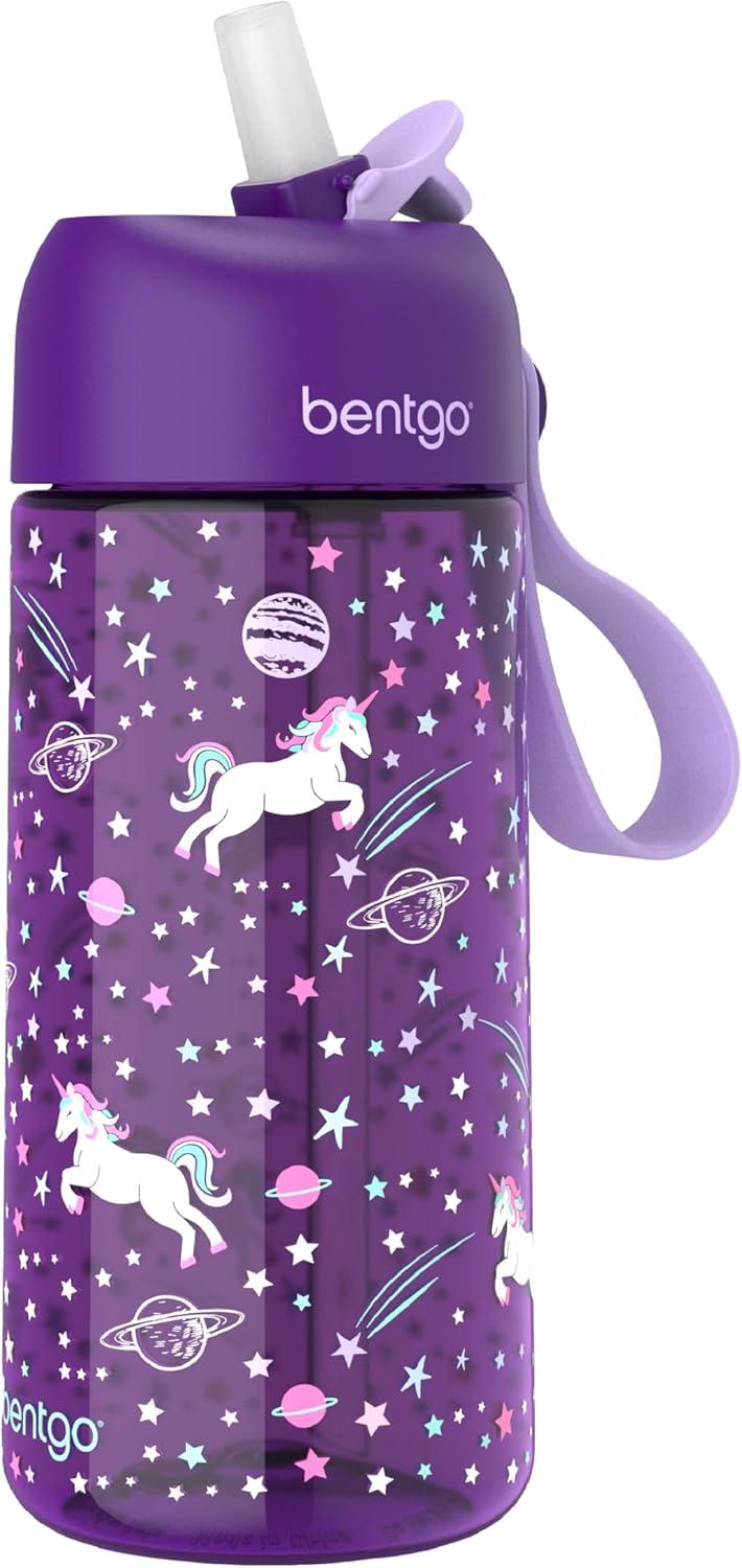 Bentgo® Kids Water Bottle - New & Improved 2023 Leak-Proof, BPA-Free 15 oz. Cup for Toddlers & Children - Flip-Up Safe-Sip Straw for School, Sports, Daycare, Camp & More (Unicorn)
