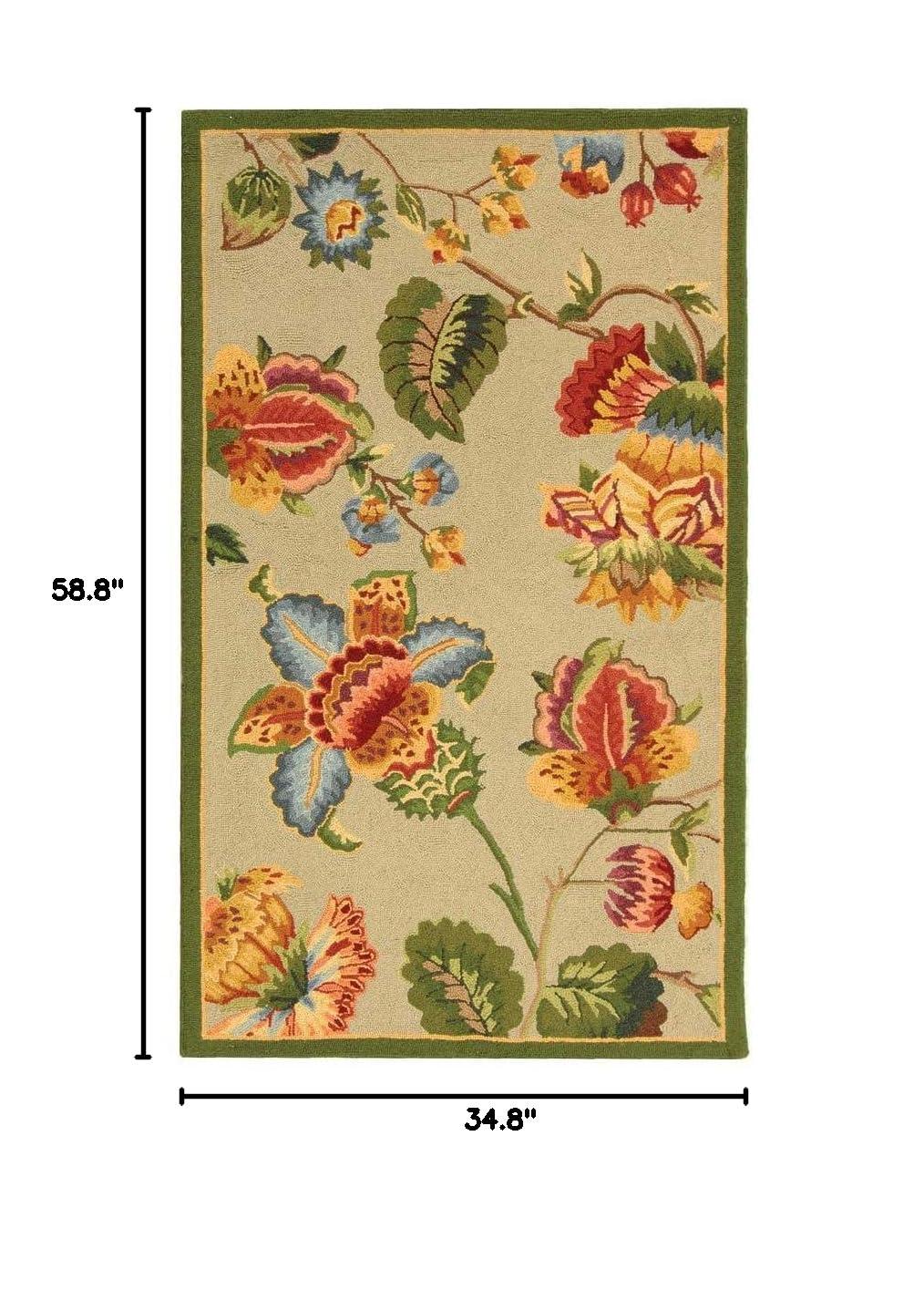 SAFAVIEH Chelsea Hayleigh Floral Wool Area Rug, Sage, 2'9" x 4'9"