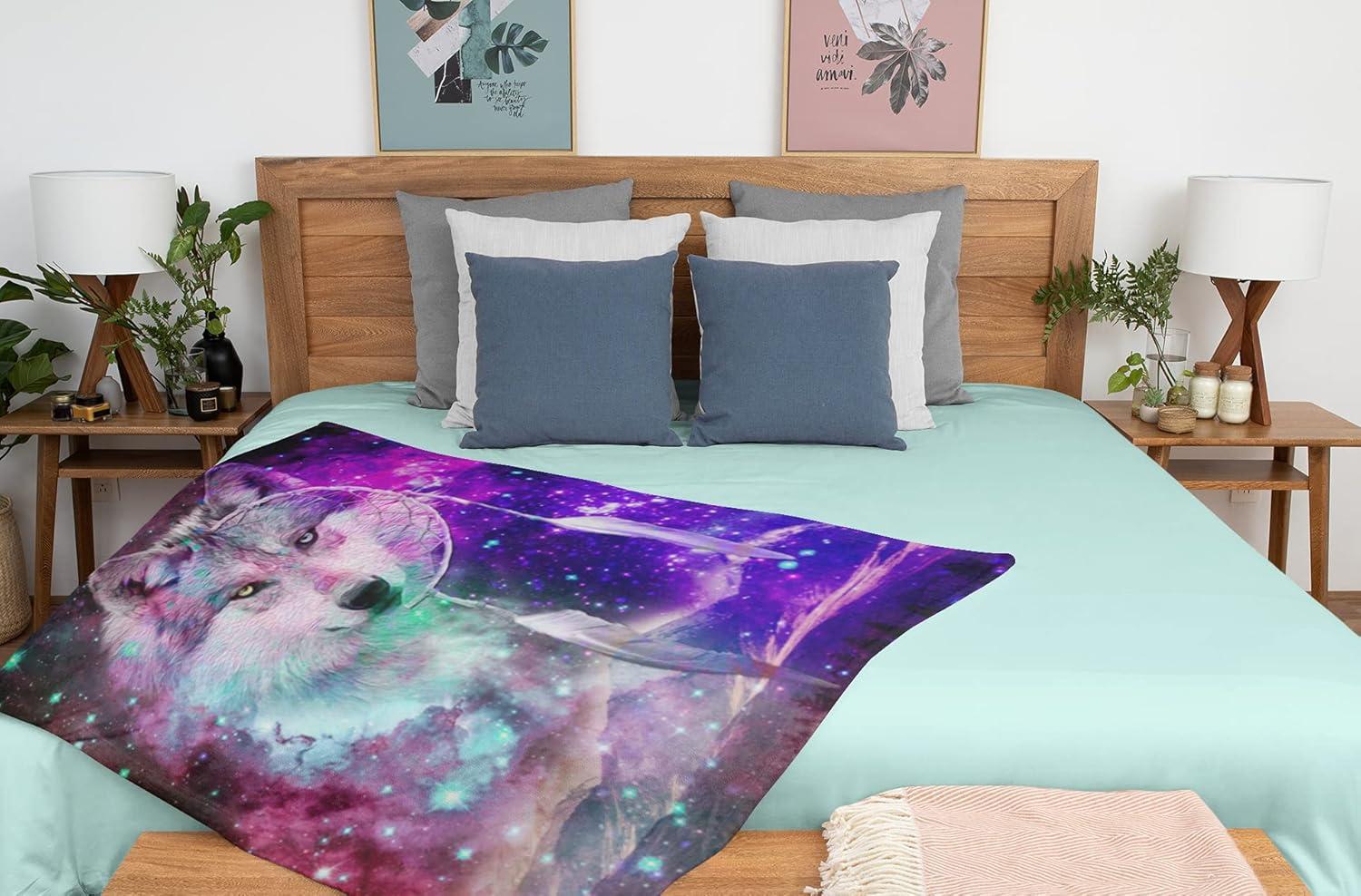 Dreamcatcher Wolf Galaxy Fleece Throw Blanket 50" x 60"