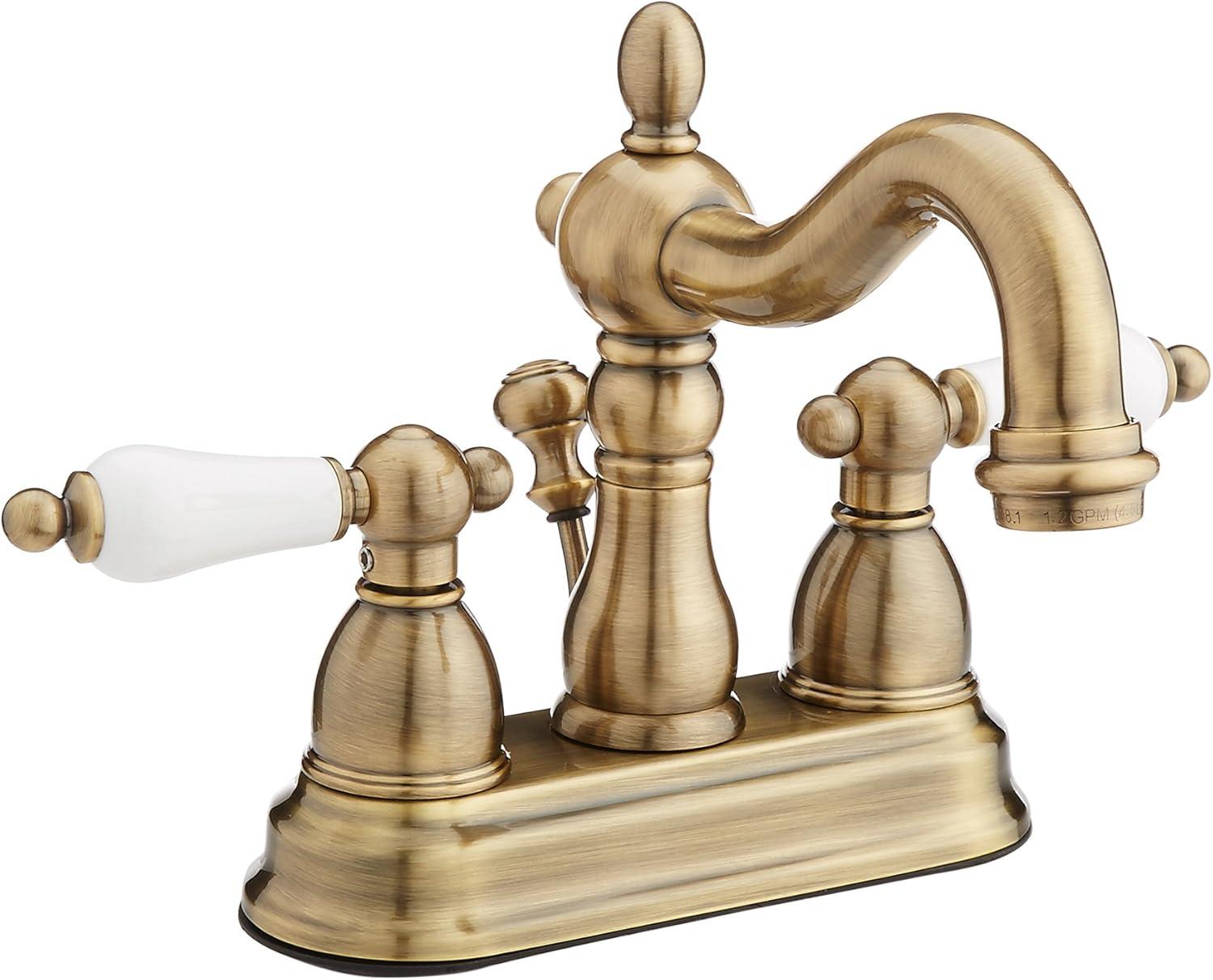 Kingston Brass Heritage Two-Handle 3-Hole Deck Mount 4" Centerset Bathroom Faucet with Plastic Pop-Up