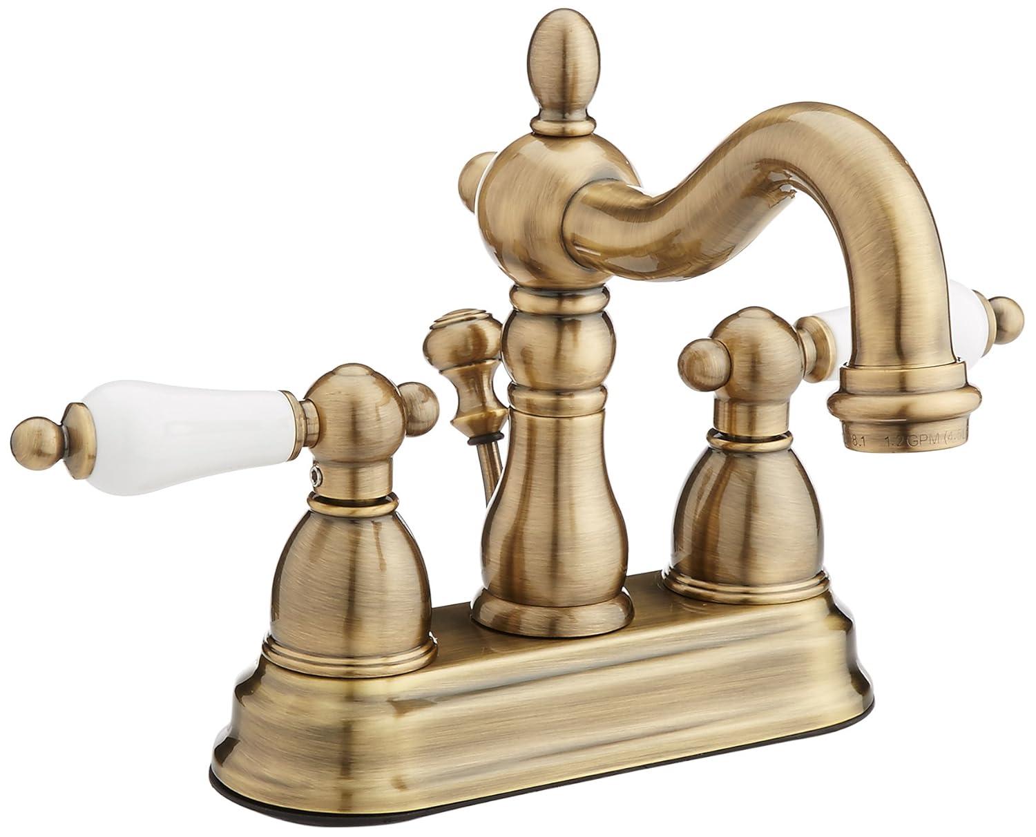 Kingston Brass Heritage Two-Handle 3-Hole Deck Mount 4" Centerset Bathroom Faucet with Plastic Pop-Up