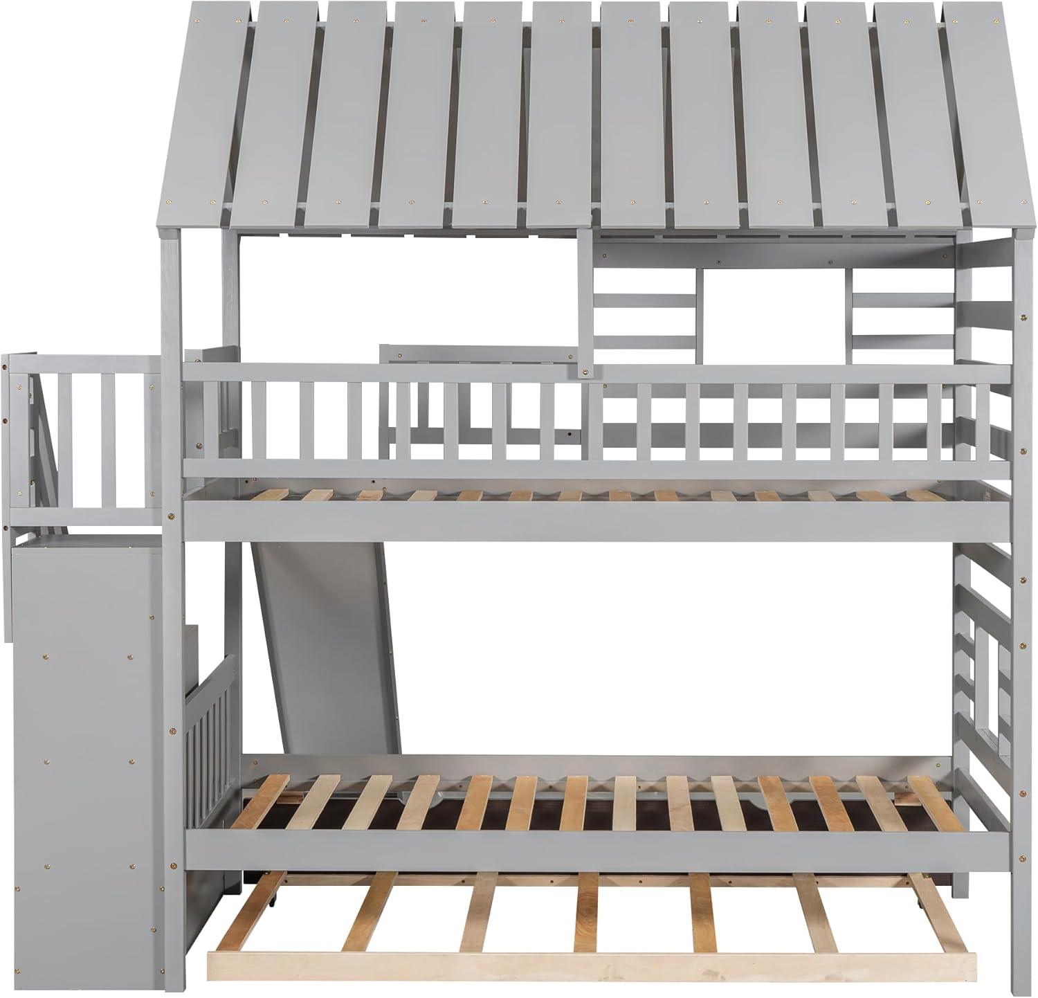 Harper Orchard Twin Over Twin House Bunk Bed With Trundle And Slide