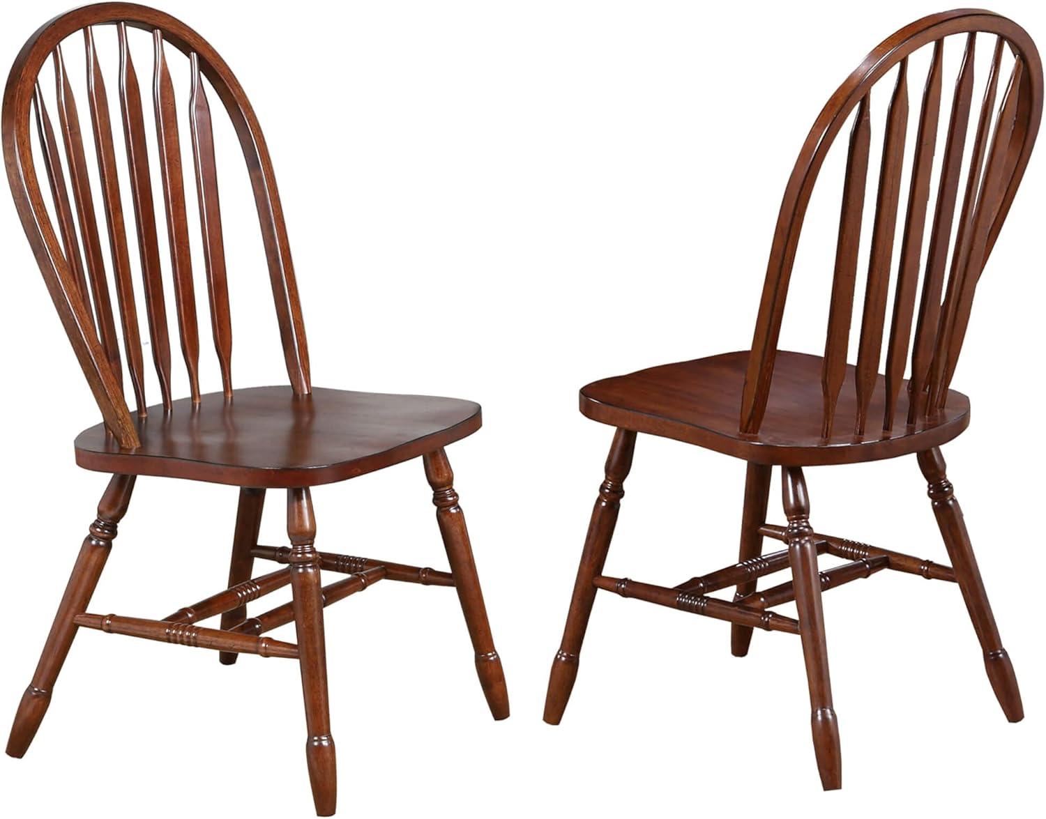 Chestnut Brown Solid Wood Windsor Dining Chairs, Set of 2