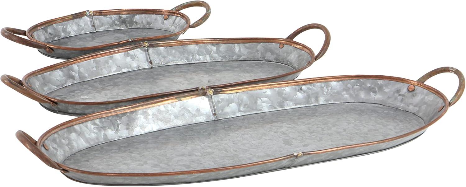 DecMode 14", 22", 28"W Gray Metal Galvanized Tray, 3-Pieces