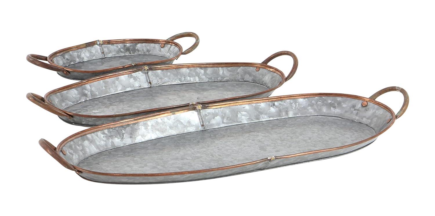 DecMode 14", 22", 28"W Gray Metal Galvanized Tray, 3-Pieces