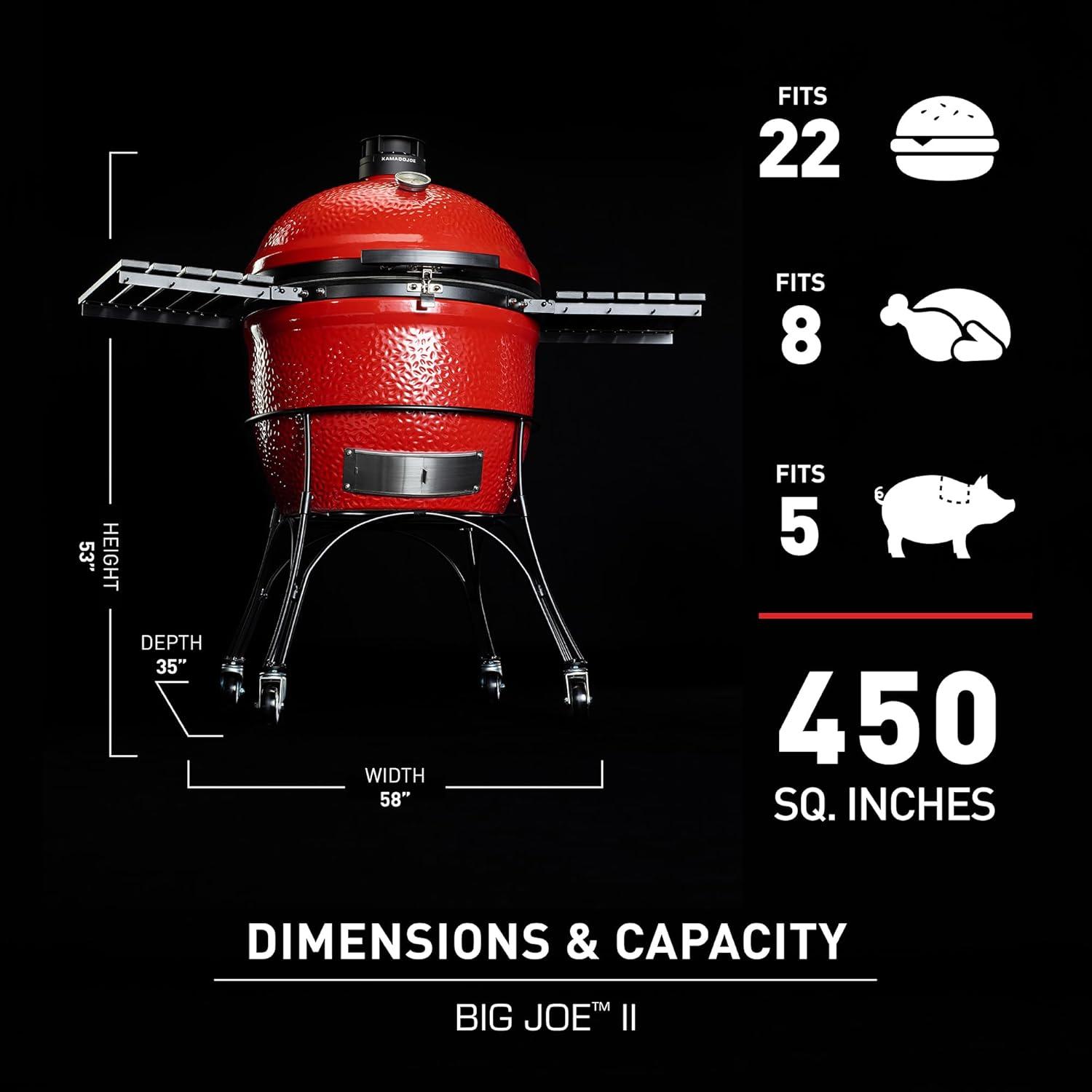 Kamado Joe 24-inch Red Ceramic Charcoal Grill with Smoker and Side Shelves