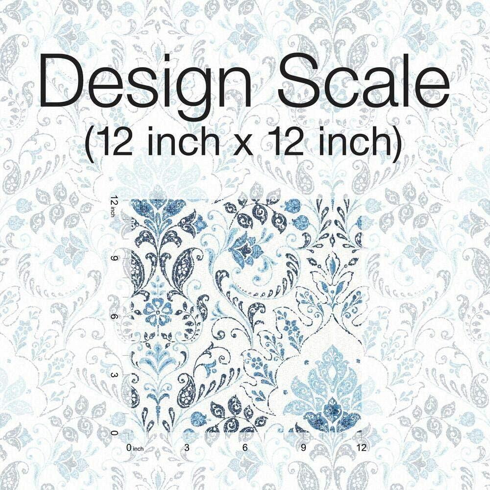 Blue and White Vinyl Damask Peel and Stick Wallpaper
