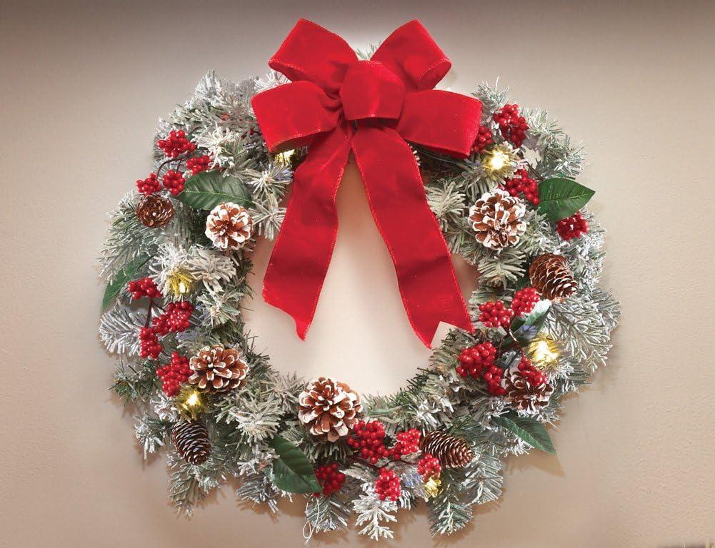 Collections Etc Lighted Holiday Frosted Pine Wreath