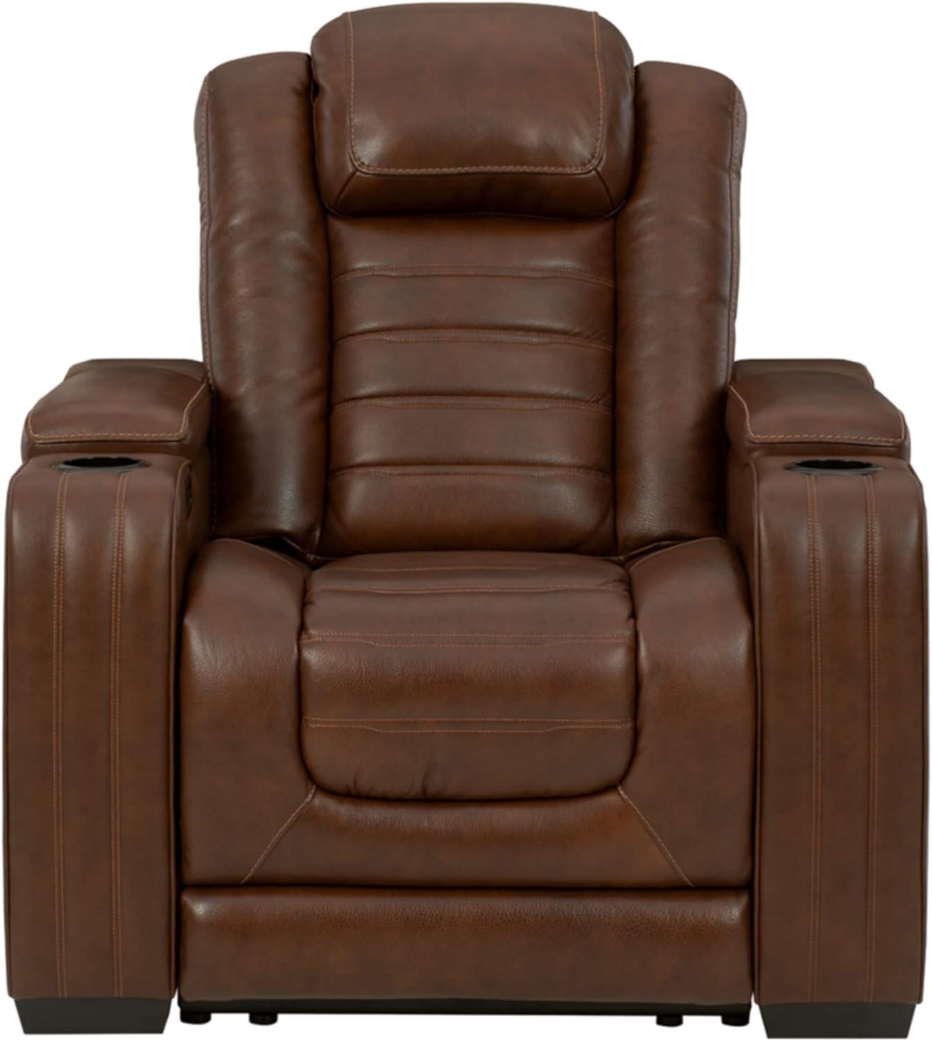 Ashley Furniture Backtrack Leather Power Recliner with Headrest in Chocolate