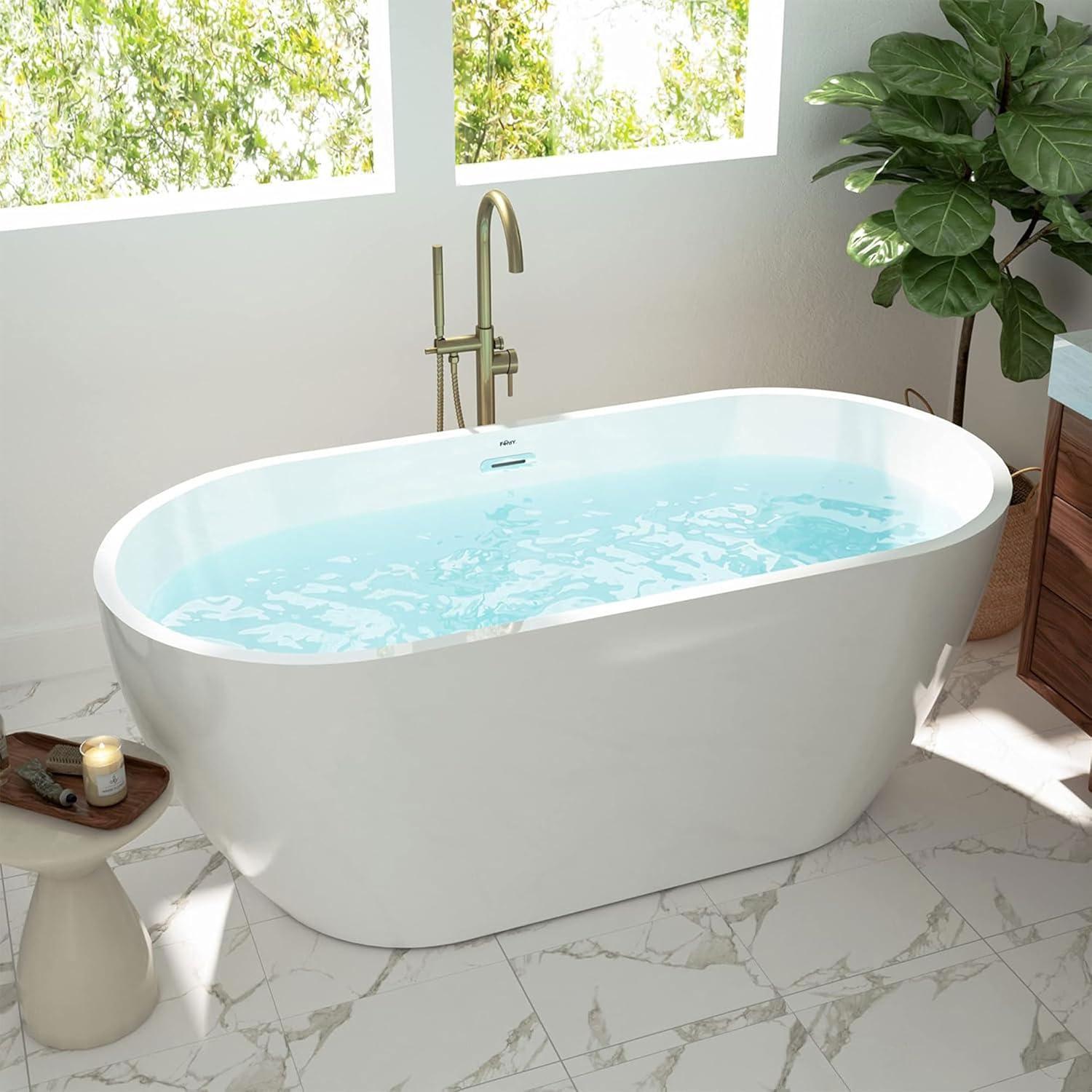 Bali Freestanding Soaking Bathtub with Chrome Drain