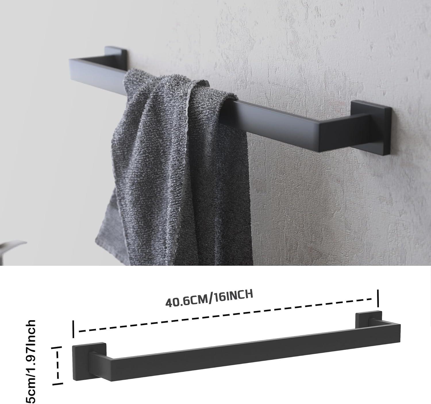 5 Pieces Square Matte Black Stainless Steel Bathroom Accessories Set Include 23.6 in Towel Bar, Toilet Paper Holder, Towel Ring, 2 Robe Towel Hooks