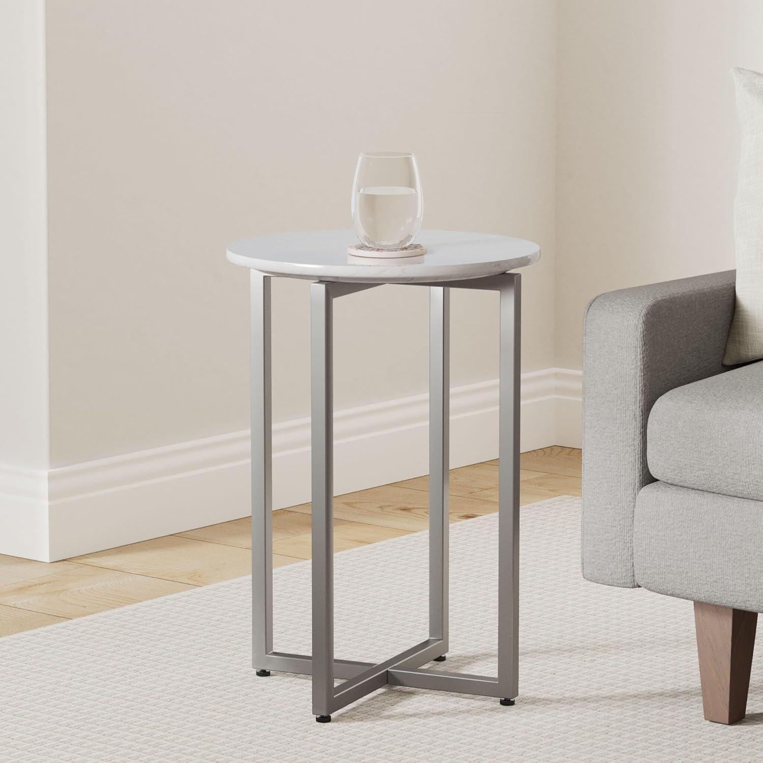 Marsden 18'' White Marble and Chrome Metal Side Table