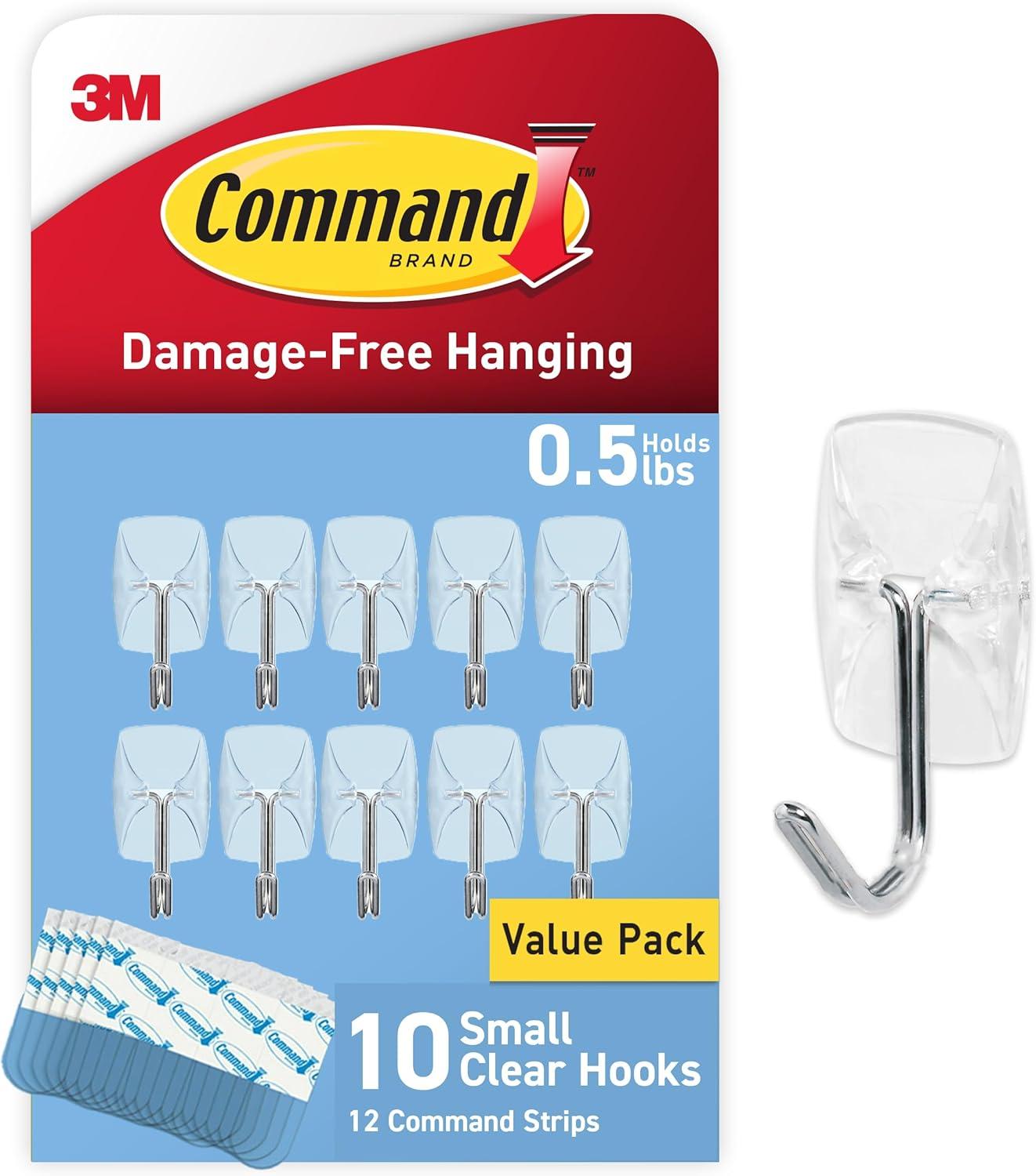 Clear Small Wire Hooks with Adhesive Strips, 10-Pack