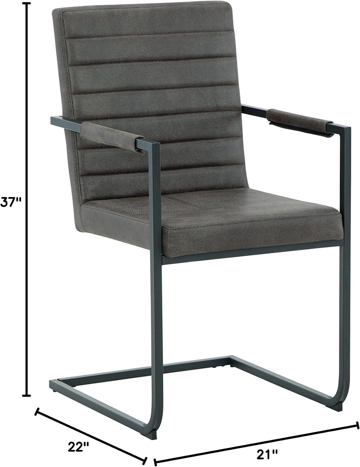 Gray Faux Leather Upholstered Arm Chair with Metal Base