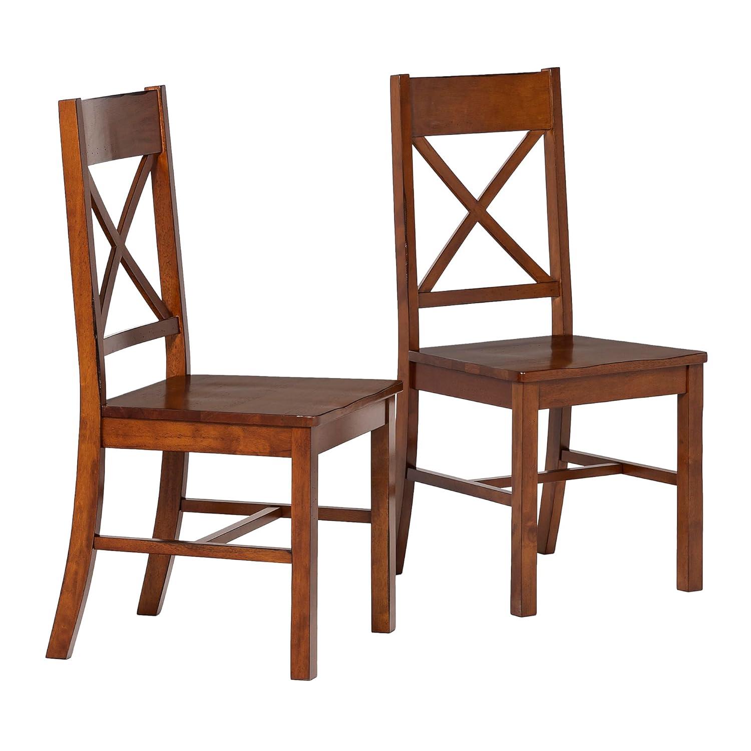 Walker Edison Traditional Wood Dining Chair, Set of 2, Antique Brown